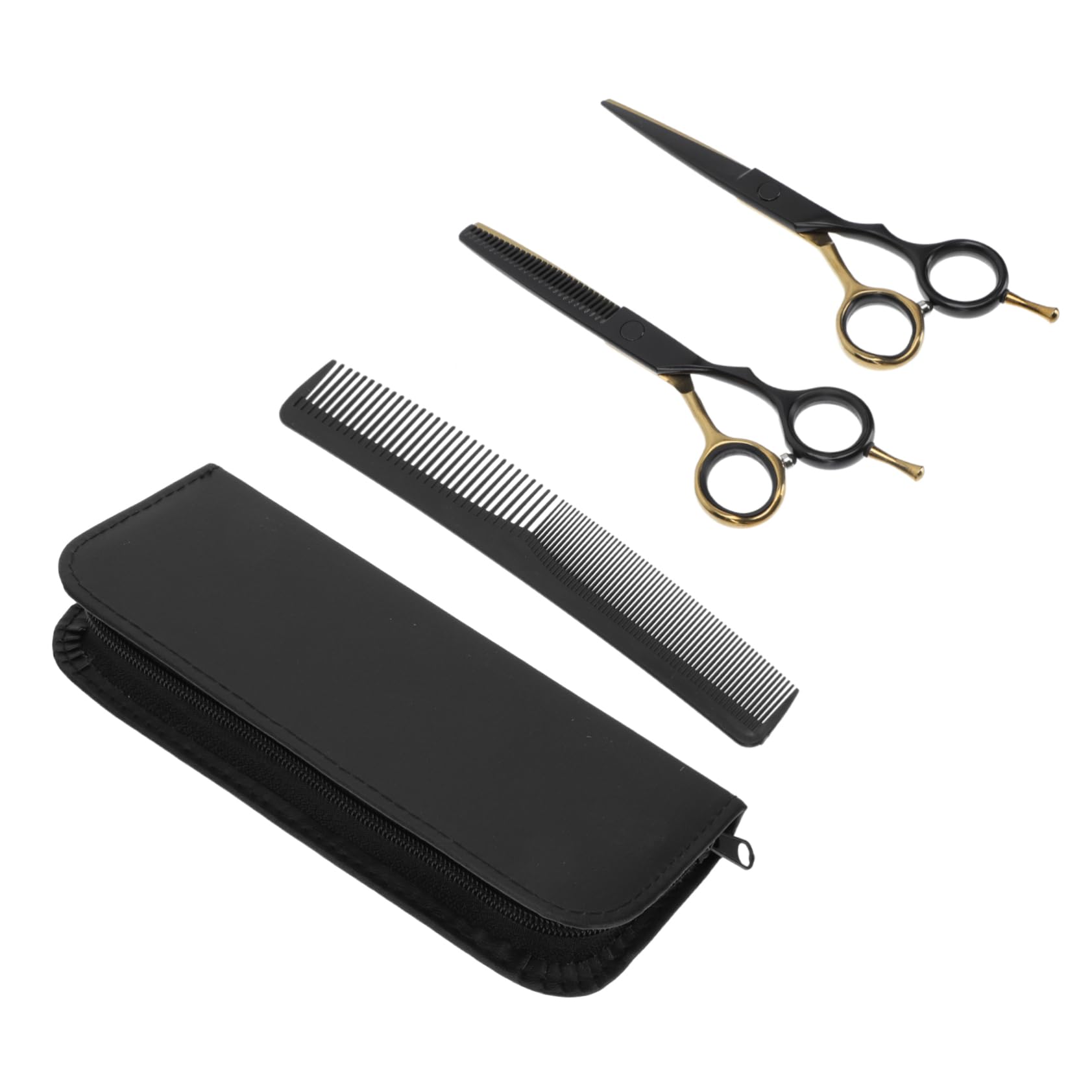 Mikinona Kit de Tijeras para Peluquería en Acero Inoxidable con Acabado Liso y Diseño Negro, Herramienta Profesional para Cortar y Peinar el Cabello en Casa o Salón