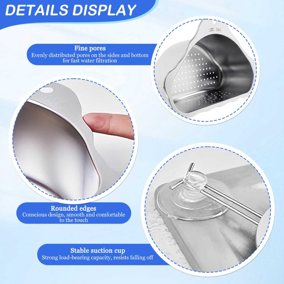 Colador para Fregadero de Cocina Cesta de Desagüe de Acero Inoxidable Triangular