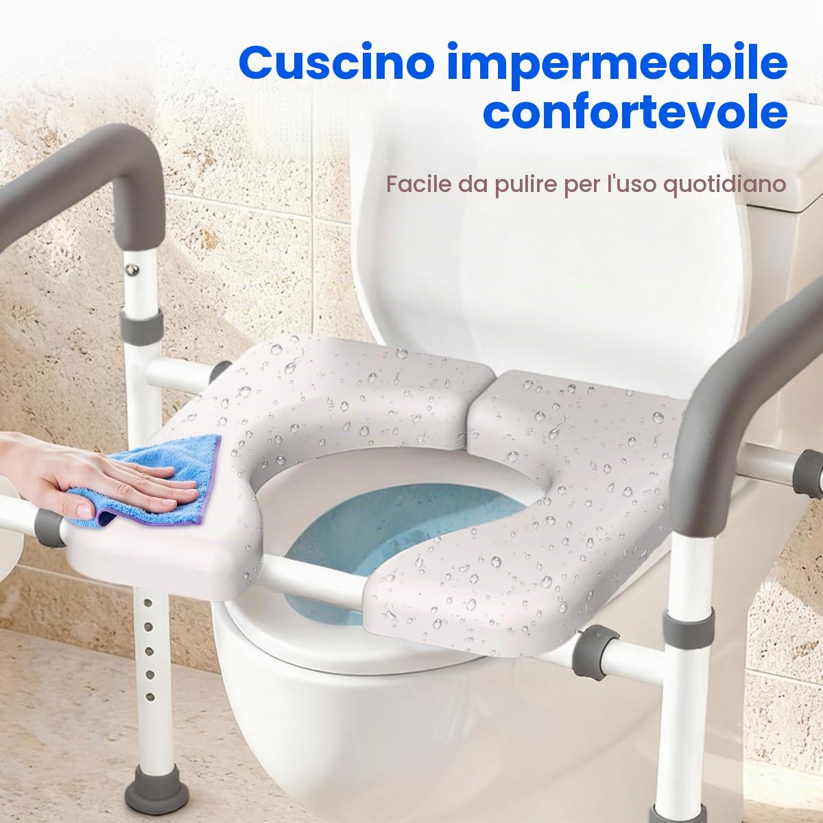 Sedile WC rialzato con maniglie regolabili - Larghezza e altezza regolabili, struttura portante fino a 180 kg, per anziani e disabili, adatto a qualsiasi WC