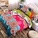 Pangzi Bohemian Duvet Cover Set Lightweight Microfiber Bedding Set Boho Floral Print Comforter Cover with Zipper Closure (Queen)
