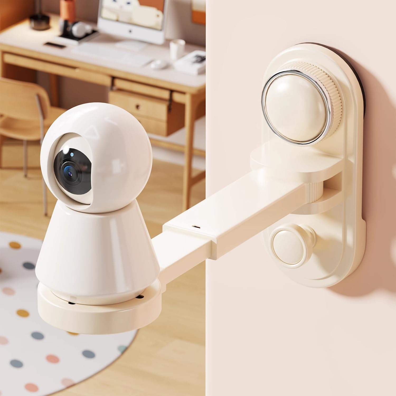 House of Quirk Suction Cup Camera Bracket Holder, Retractable Punch-Free Wall Mount for Home Indoor & Outdoor Monitoring (Cream)-image-1