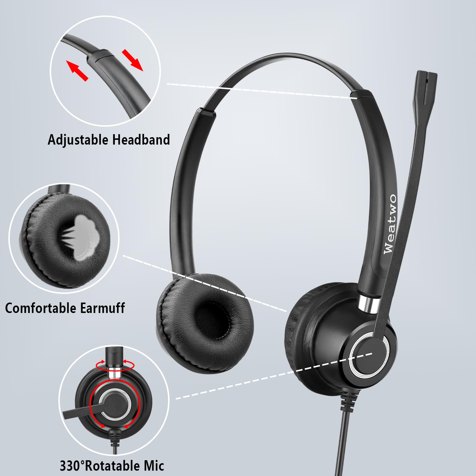 3.5mm PC Auriculares con Micrófono, Cancelación de Ruido | USB-C / 3.5mm Jack 2-en-1 PC Auriculares Estéreo con control en línea para Teams, negocios, Skype, Zoom, Oficina - Negro