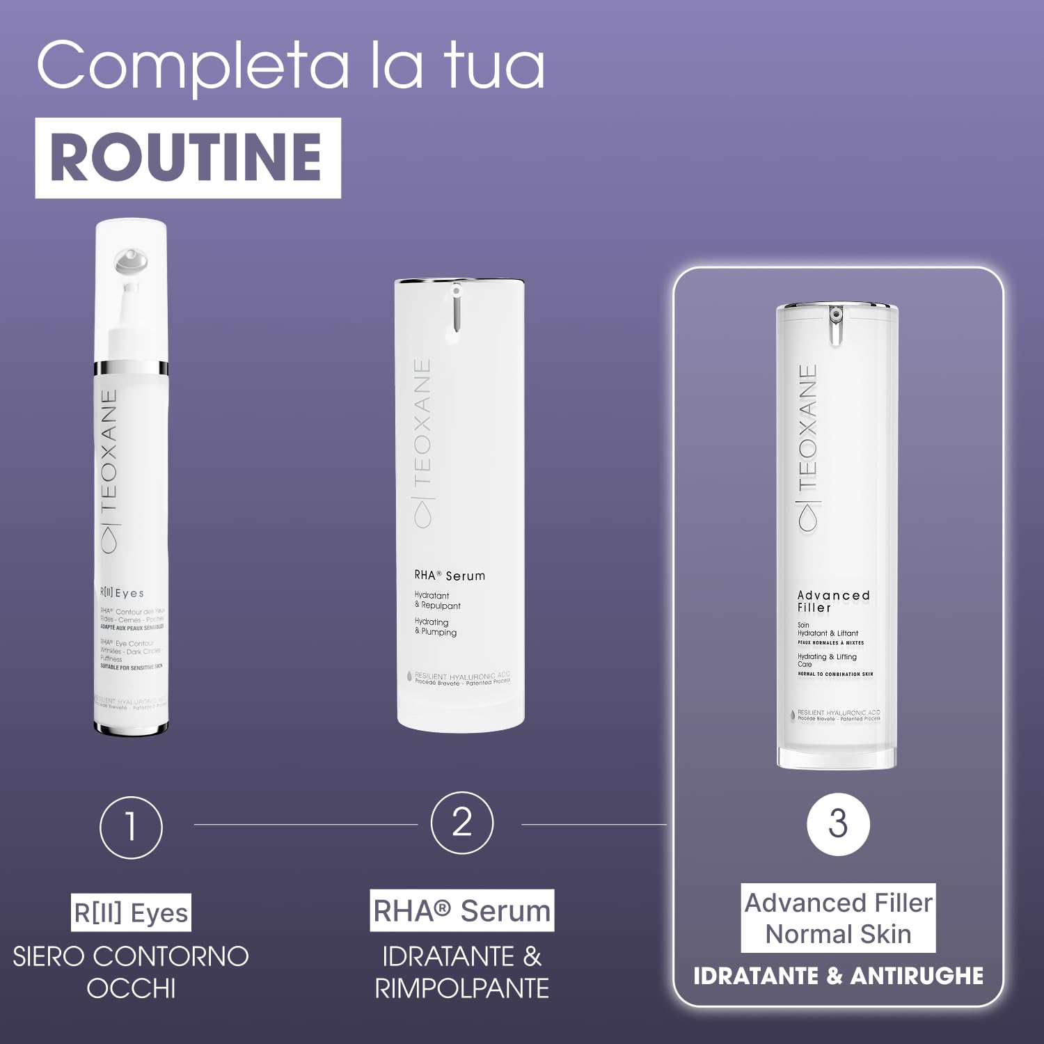 TEOXANE - Advanced Filler, Normal to Combination Skin, Crema viso idratante e anti‑age per pelli normali e miste, Con RHA® e peptidi palmitoilati, Leviga, rimpolpa e migliora la grana della pelle