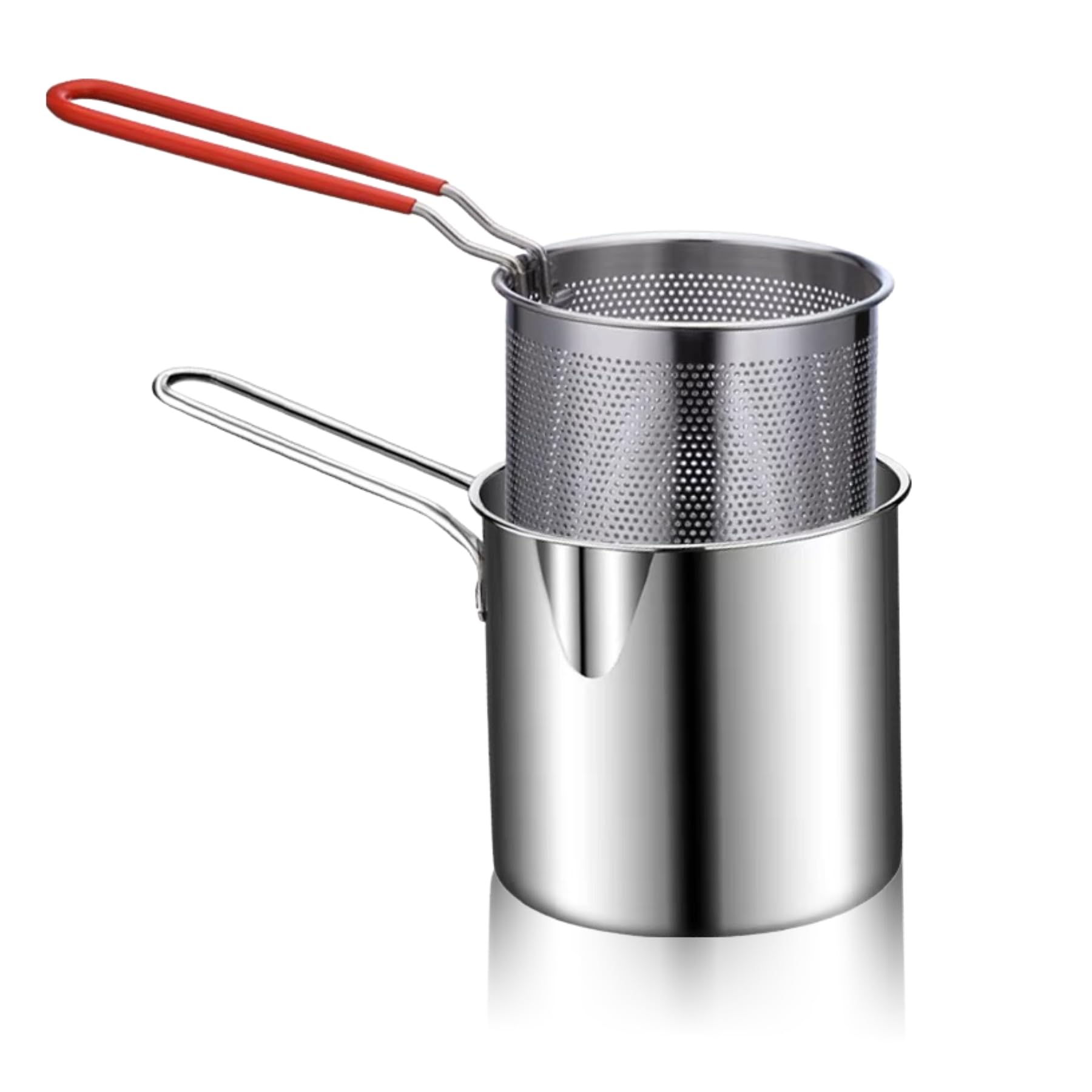 Small Deep Fryer Pot with Basket, Mini Deep Oil Fryer, 304 Stainless Steel Gadgets with Anti Scalding Silicone Handle, Fryer Pot for Home Tempura Chips Fries Fish Chicken