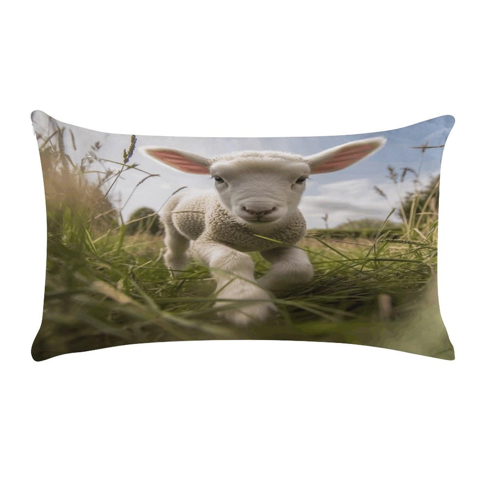 Adfgyerh Style Sheep Running On Grass Pillow Covers，20X12inch,Invisible Zipper Design，Throw Pillow Cover,Short Plush，Ultra-Soft Fabric On Both Sides Home Decor，For Home Sofa Couch