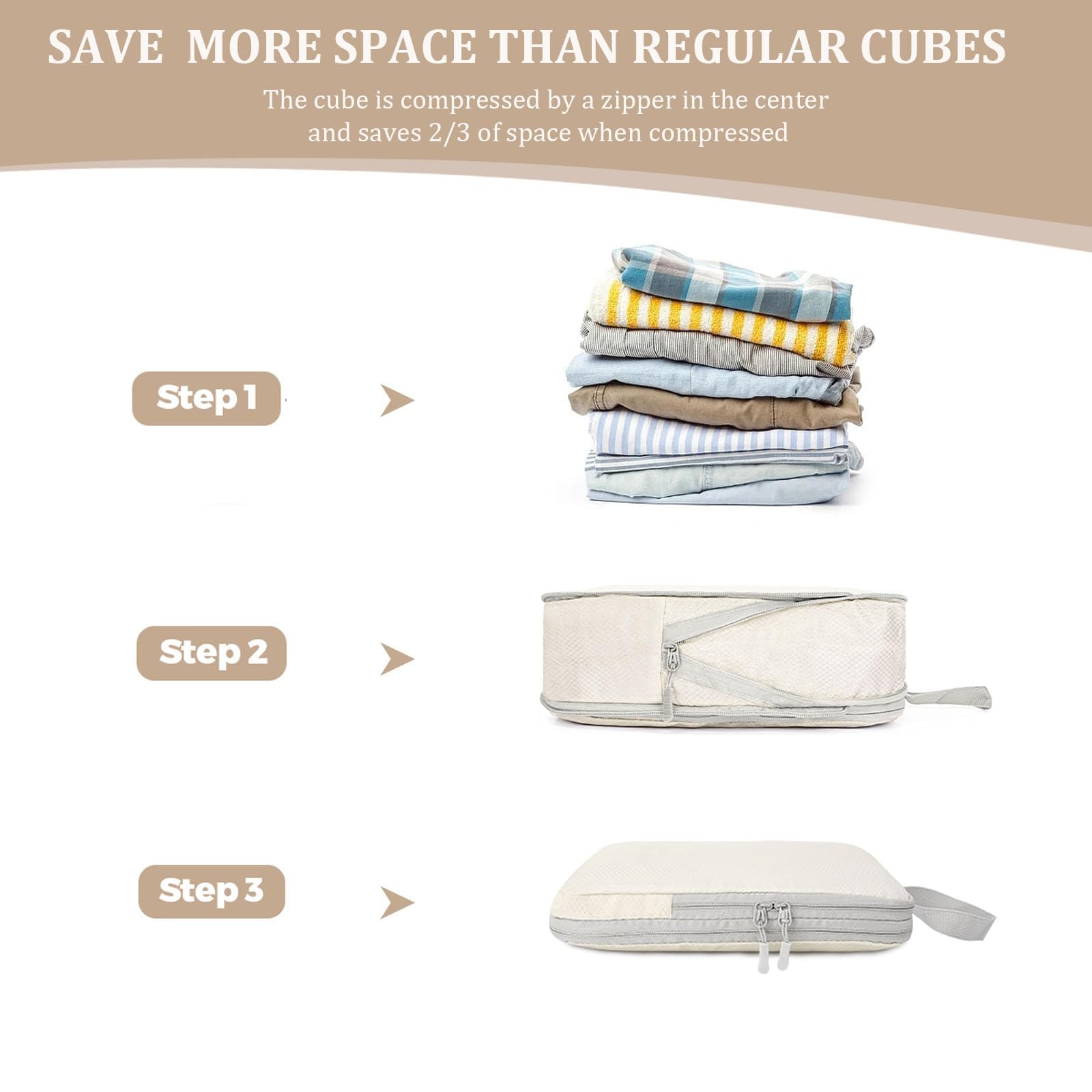 LANSKLBD 4/6/8 Set Packing Cubes for Suitcases Travel Luggage Packing Organizers,Travel Accessories Essentials Luggage Organizer with Shoe/Tioletry/Laundry Bag (Beige, 4 set) view 2
