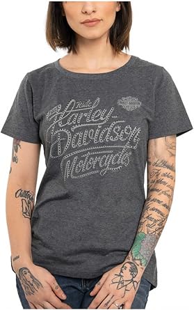 Harley-Davidson Womens Full Force Embellished Short Sleeve Tee - Black