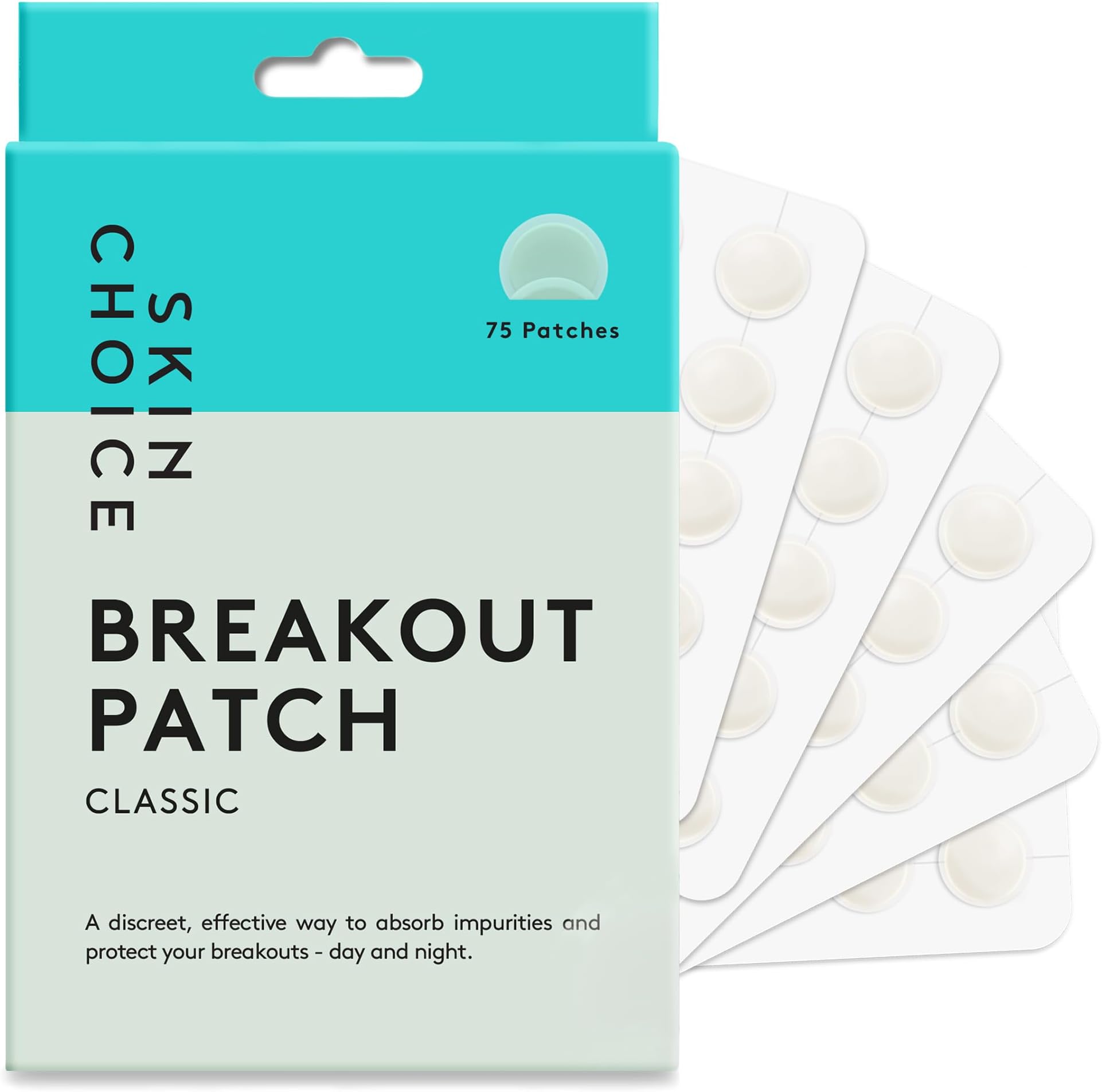 SkinChoice Breakout Patch Classic - Pack of 75 - Hydrocolloid Pimple Patches - Vegan, Fragrance-free, Gluten-free, Latex-free, Parabens-free, Sulfates-free, Cruelty-free for Face and Body