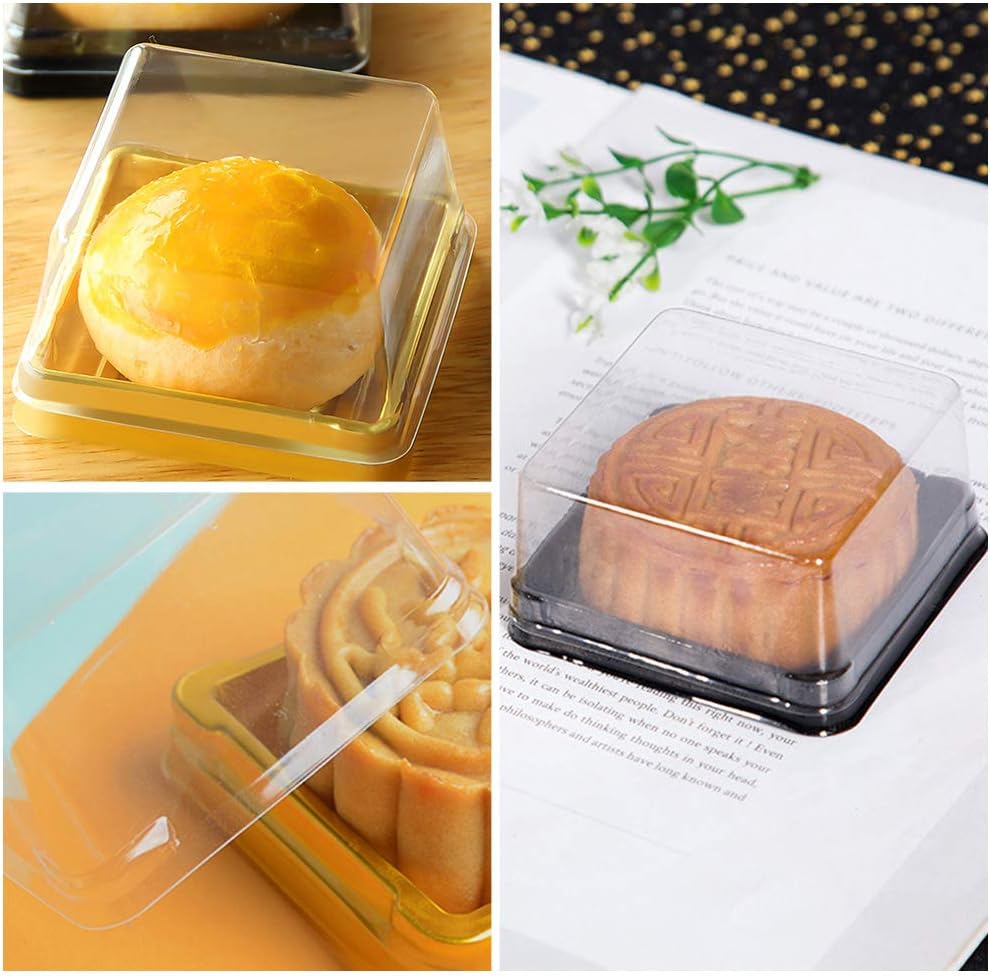 UPKOCH 100 Pcs Convenient Moon Cake Boxes Square Packaging Boxes (Golden Black)