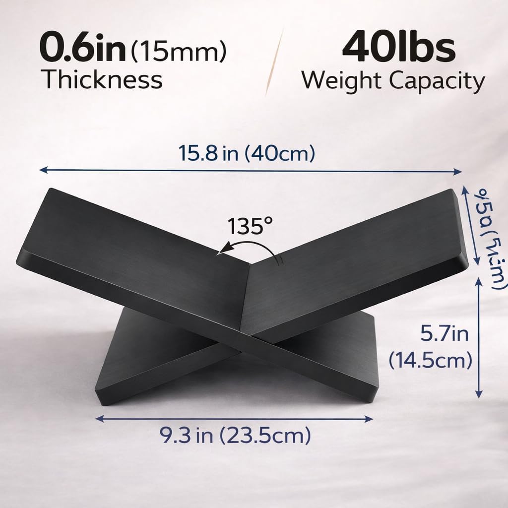 Upgrade Solid Wooden Book Stand for Desktop Display & Reading –12.6" × 9.1" × 7.5" Extra Large Wood Open Book Holder for Cookbook, Bible, Recipe, Art, Textbook, Magazine (Black)