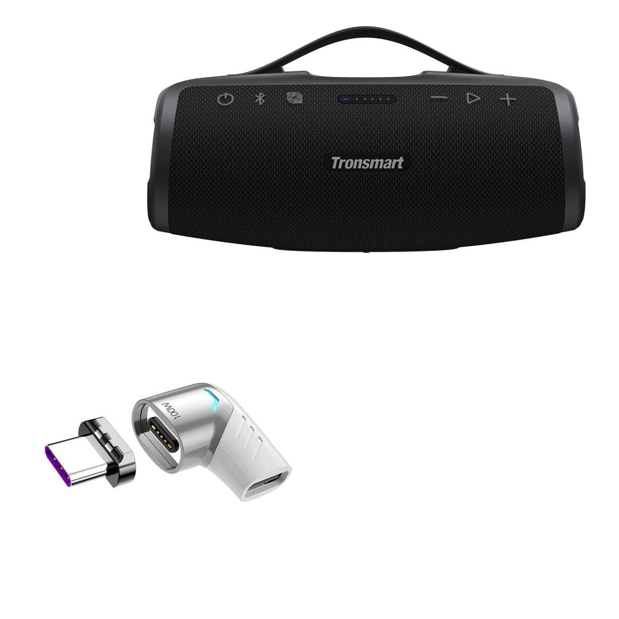 BoxWave Adapter Compatible with Tronsmart Mirtune S100 Portable Outdoor Speaker - MagnetoSnap PD Angle Adapter, Magnetic PD Angle Charging Adapter Device Saver - Metallic Silver