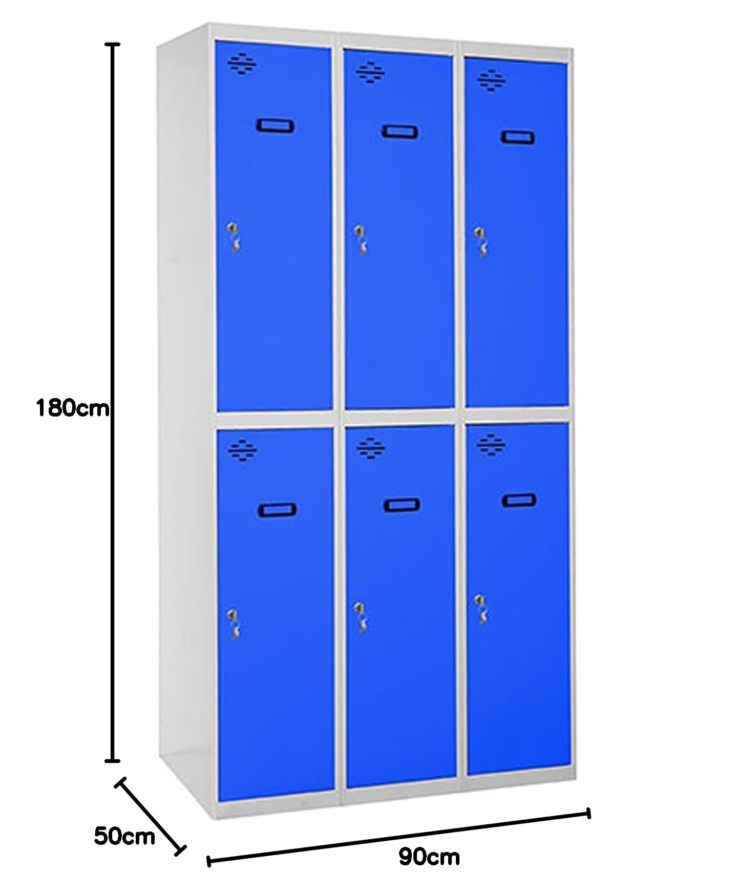 Simon Rack Taquillas Vestuario Metalicas, 6 Puerta, Incluye Llave, 1800x900x500 mm, Gris/Azul - Simonlocker