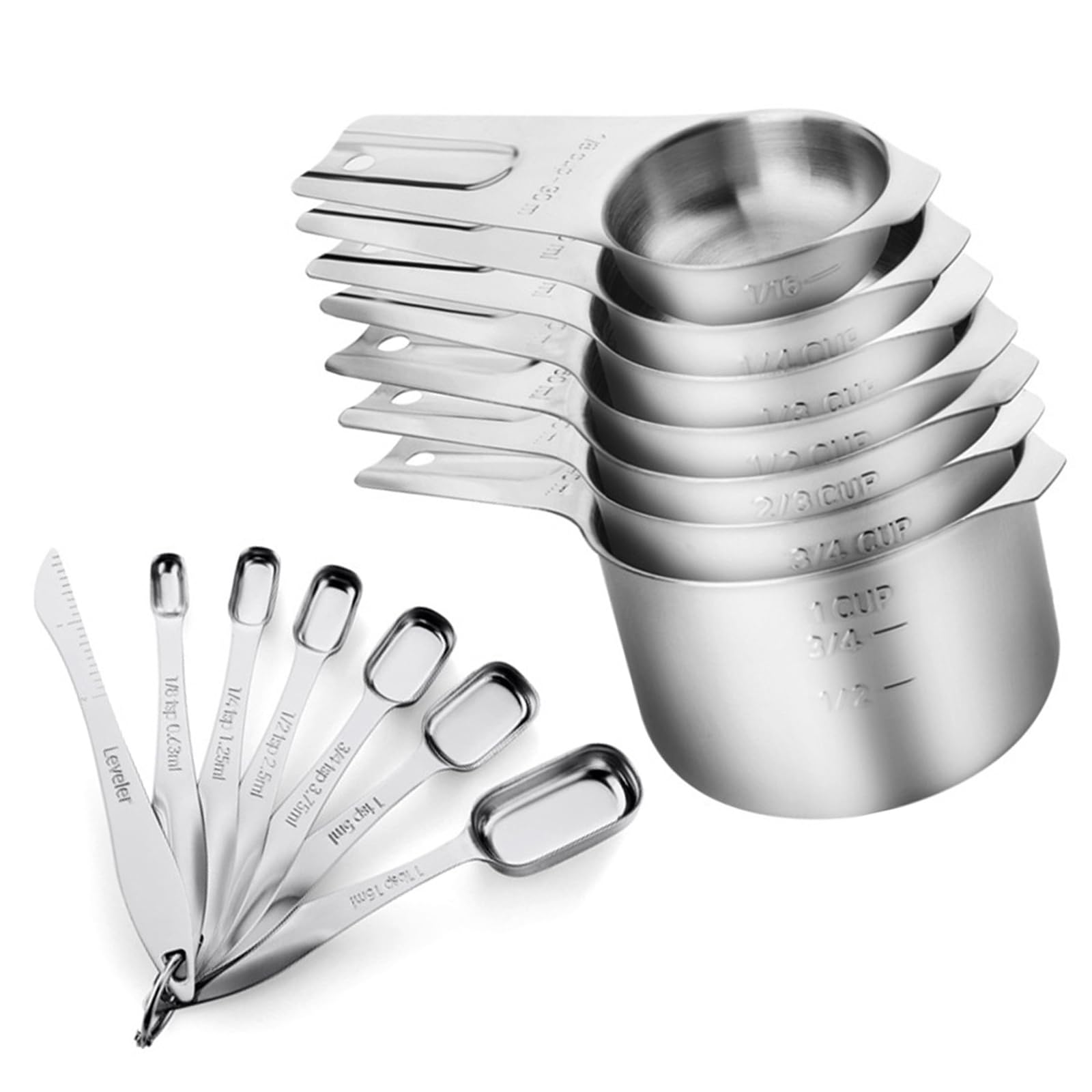Tsophreniq Measuring Set with Stamp Detail Strudy Kitchen Measuring Spoon Set Stainless Steel Scoops with Rings Holders Teaspoon Measure