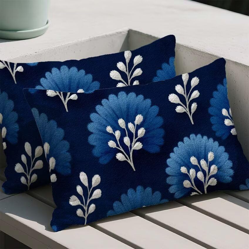 Housse coussin salon de jardin exterieur imperméable bleu marine en lin M-268