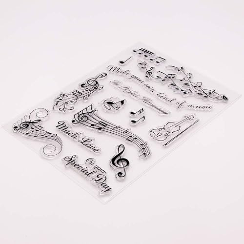 Miniatura 5 de LZBRDY Notas musicales de 5.9 x 8.3 pulgadas, hojas de violín, sellos de goma transparente para álbumes de recortes, tarjetas, Navidad, San