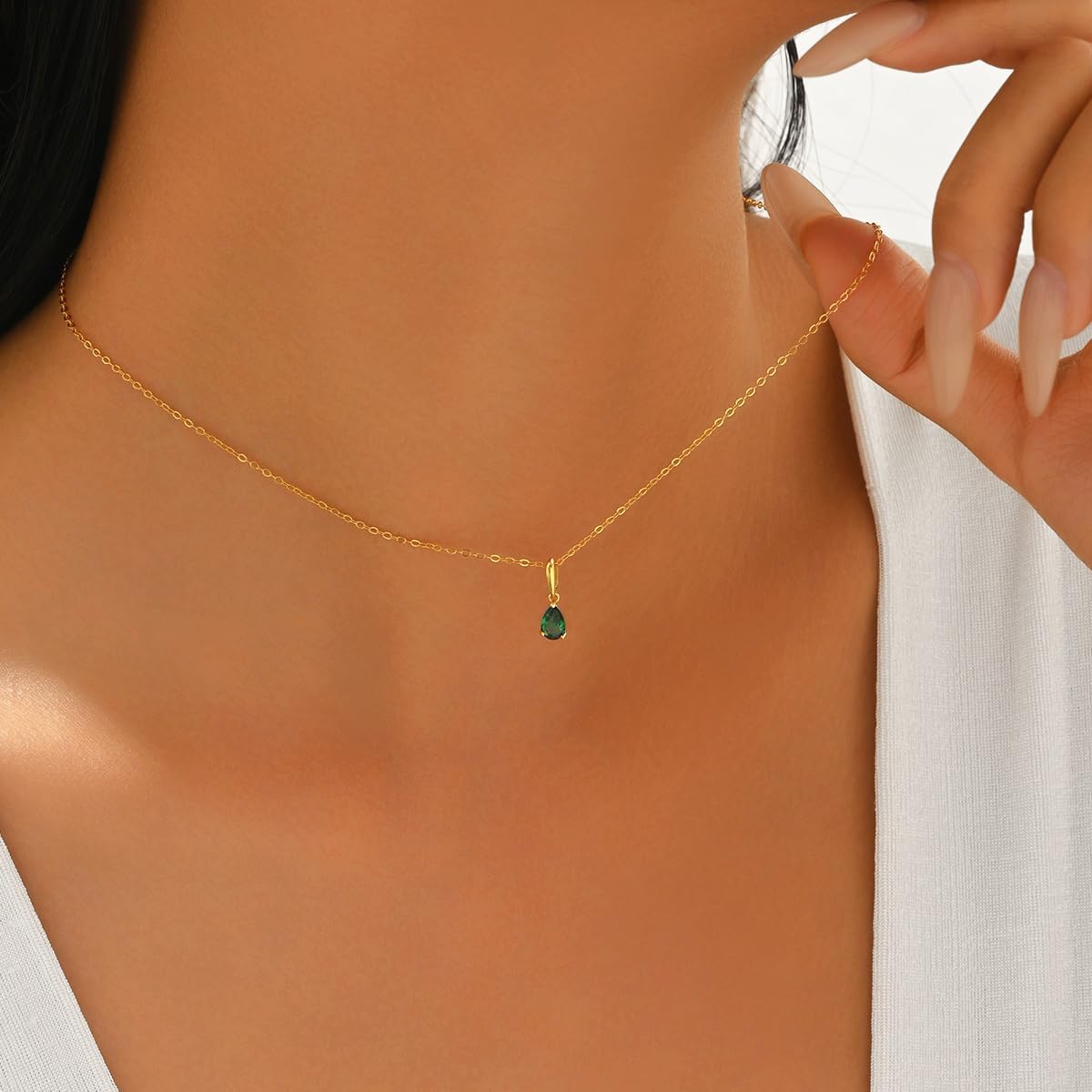 14K Gold Plated Teardrop Necklace for Women Solitaire Tear Pear CZ Cubic Zirconia 925 Sterling Silver Pendant Necklace for Women Dainty Tear Drop Charm Choker Necklaces for Women Jewelry Valentine's Day Mother's Day Gift for Girlfriend Mother Friend Her - Image 4