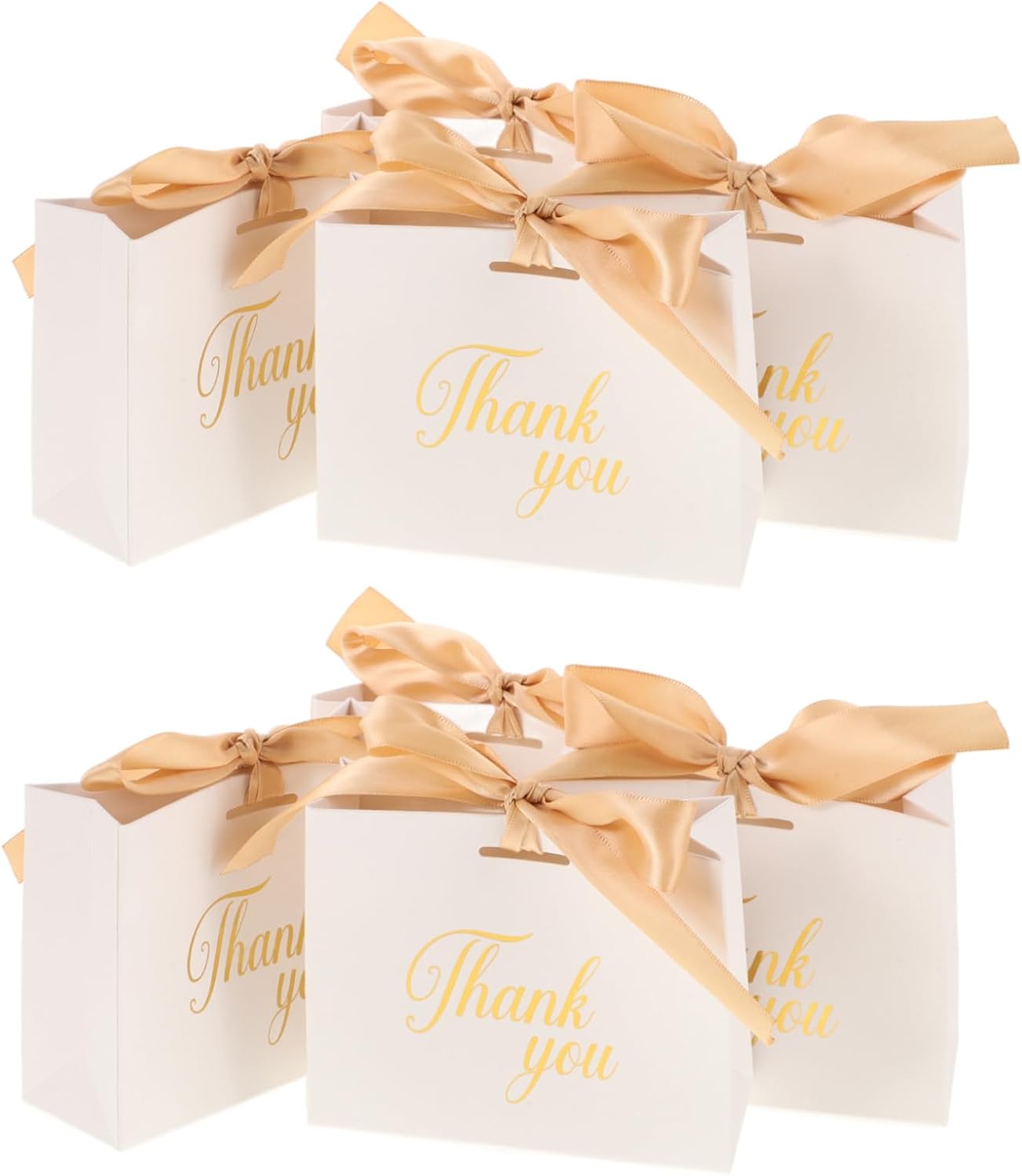 IWOWHERO 50pcs Small Gold Printed Candy Boxes for Weddings Birthdays Holidays Elegant Favor Treat Boxes Ribbons Goodie Packaging for Guests