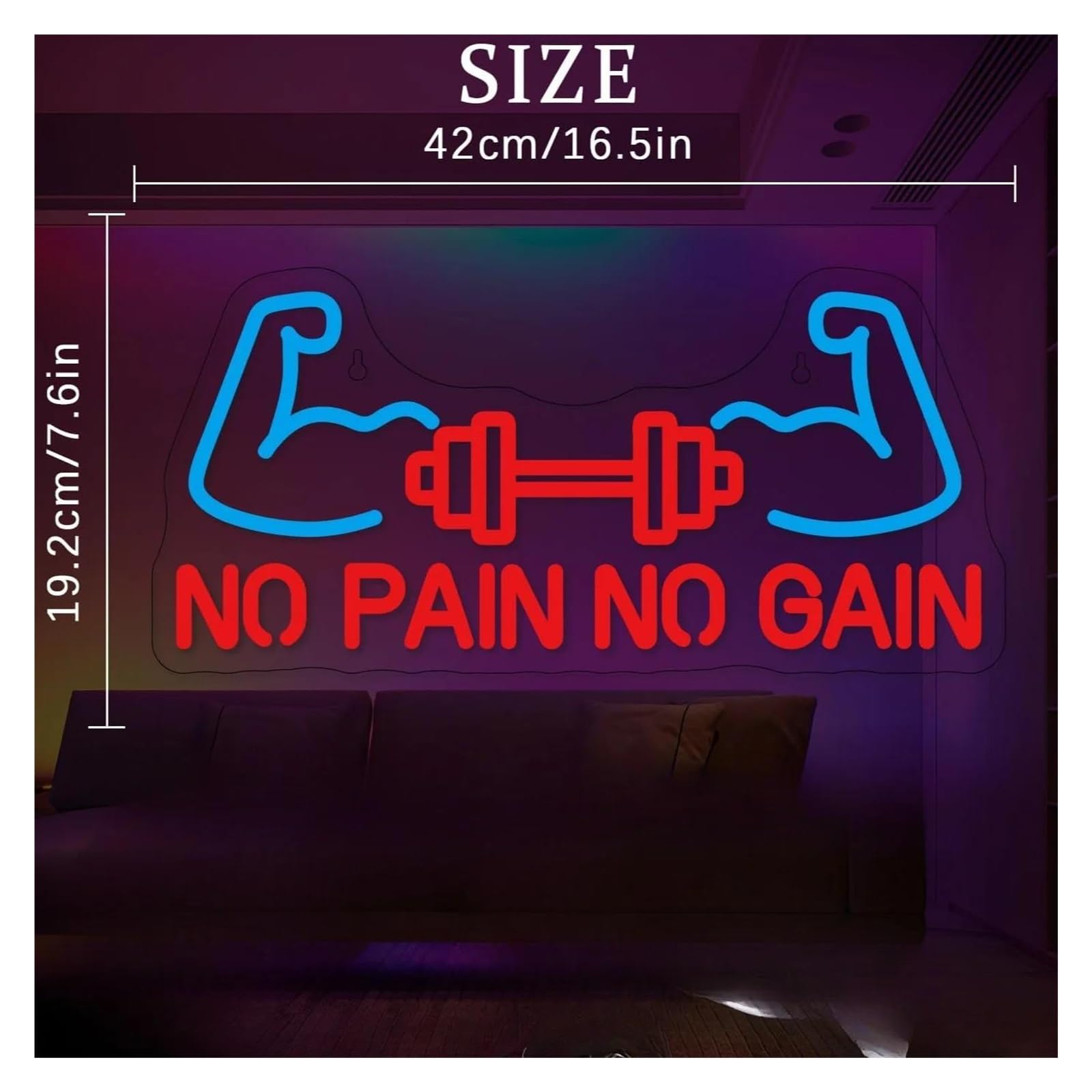Luci al Neon Da Parete Manubri Dimmerabili Con Insegna Al Neon No Pain No Gain Muscoli Luminosi A Per Competizioni Di Bodybuilding In Palestra, Club Fitness