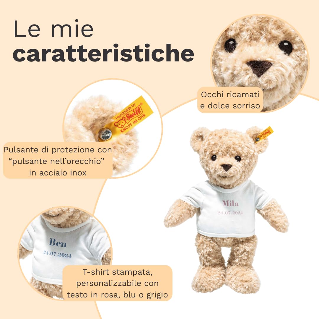 Steiff Peluche Orsacchiotto per la nascita, dolce animale di stoffa per bambini, bambine e neonati da 0 mesi, pupazzo di 32 cm, beige, 242748
