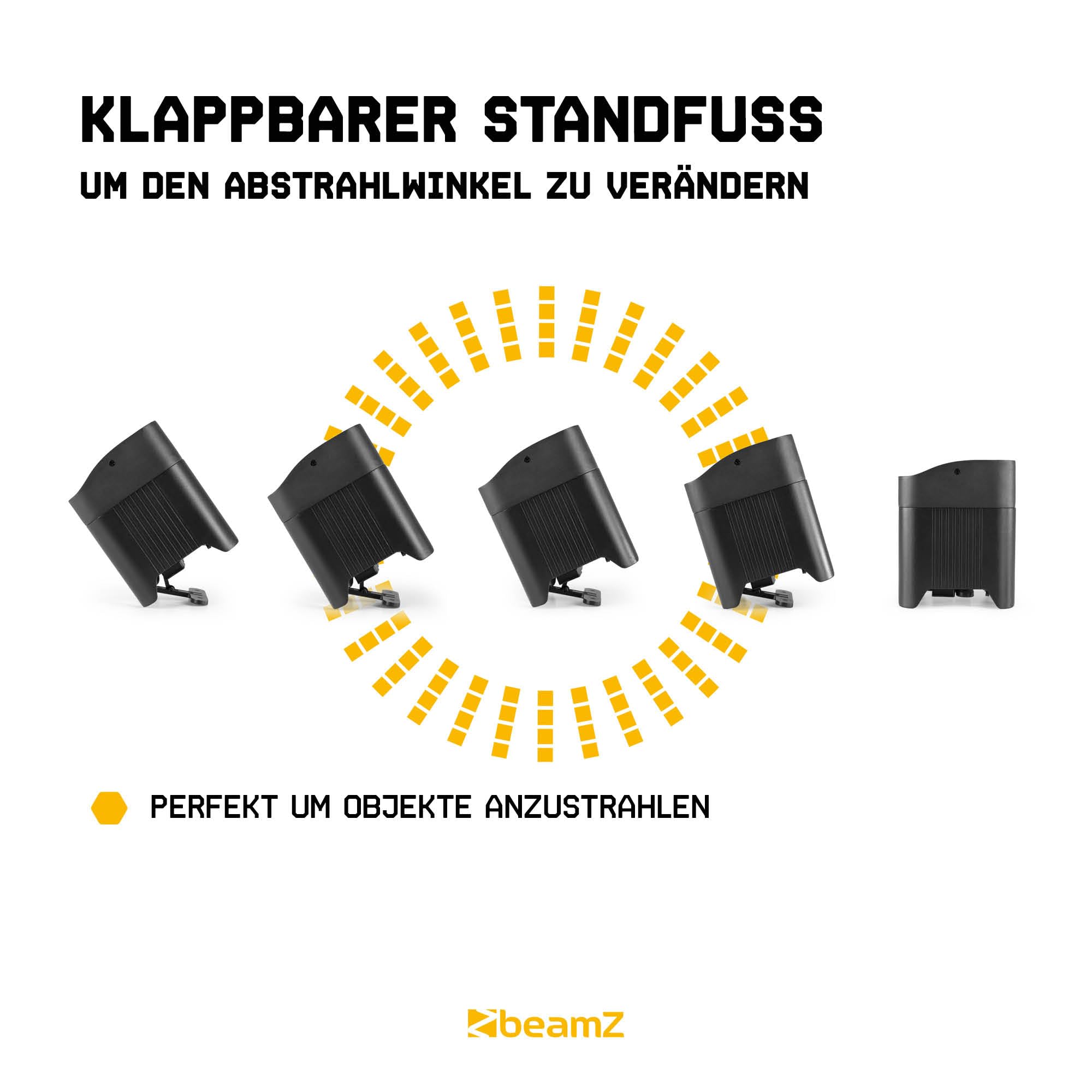 BeamZ Pro BBP59 - Wetterfestes Akku Uplight, 6er Set, 9x12W RGBWA-UV LED, WDMX - Kabelloser Partylicht Strahler für Events Outdoor, DMX Spot Akku Bodenstrahler, LED PAR, Musikgesteuert