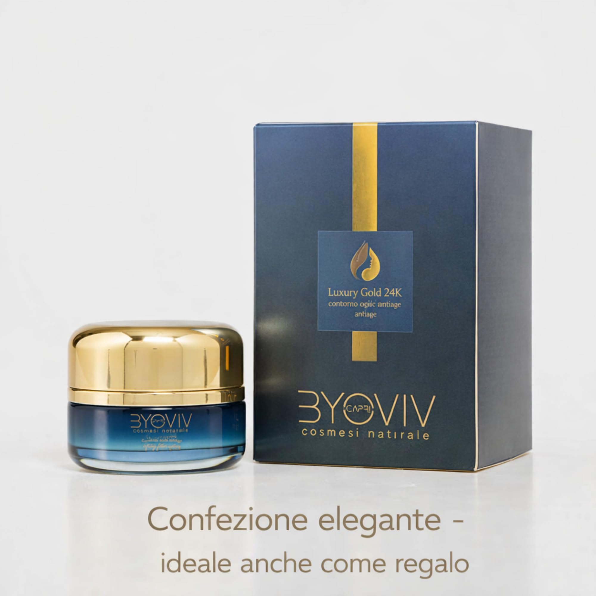 Byoviv Capri Contorno Occhi Antiage Oro 24K con Caffeina Acido Ialuronico e Peptidi, Crema Contorno Occhi per Occhiaie Borse e Rughe, Effetto Idratante e Liftante 30 ml