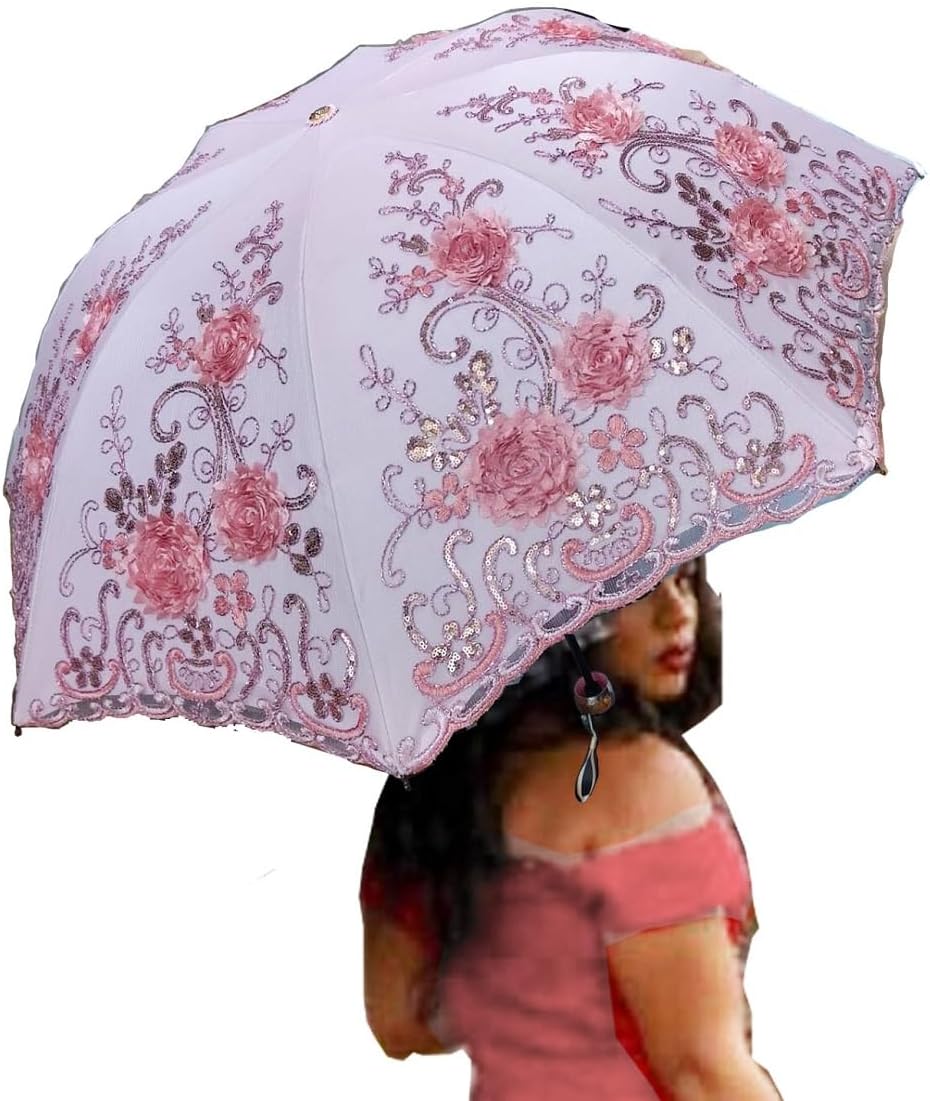 Foldable Lace Parasol Travel Sun Rain Umbrella Compact Anti UV Resistance Princess Sun Umbrella for Women & Girls