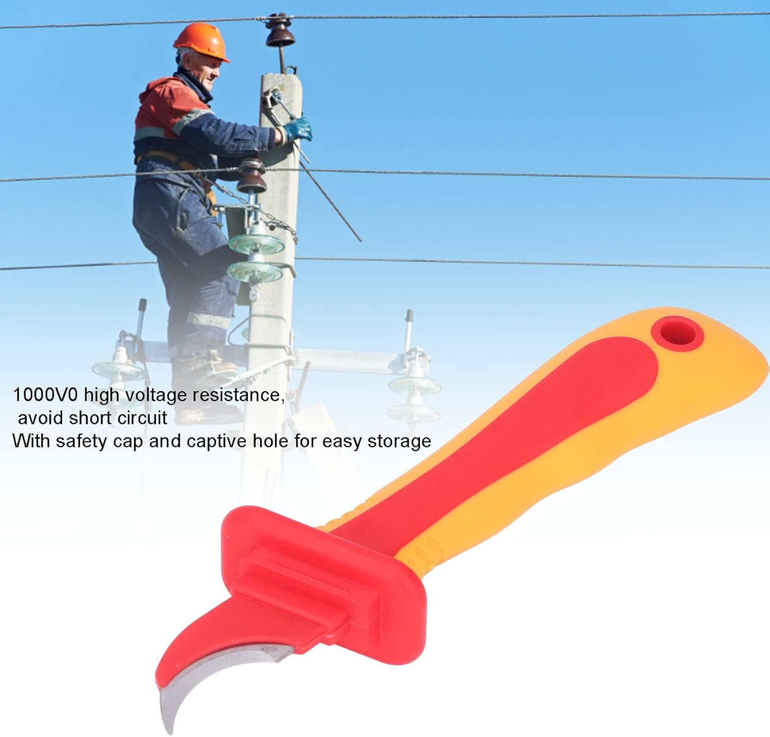 Insulated Cutter, Electrician Knife Sickle Type Stainless Steel Blade Antimagnetic For Electric Cable Repair