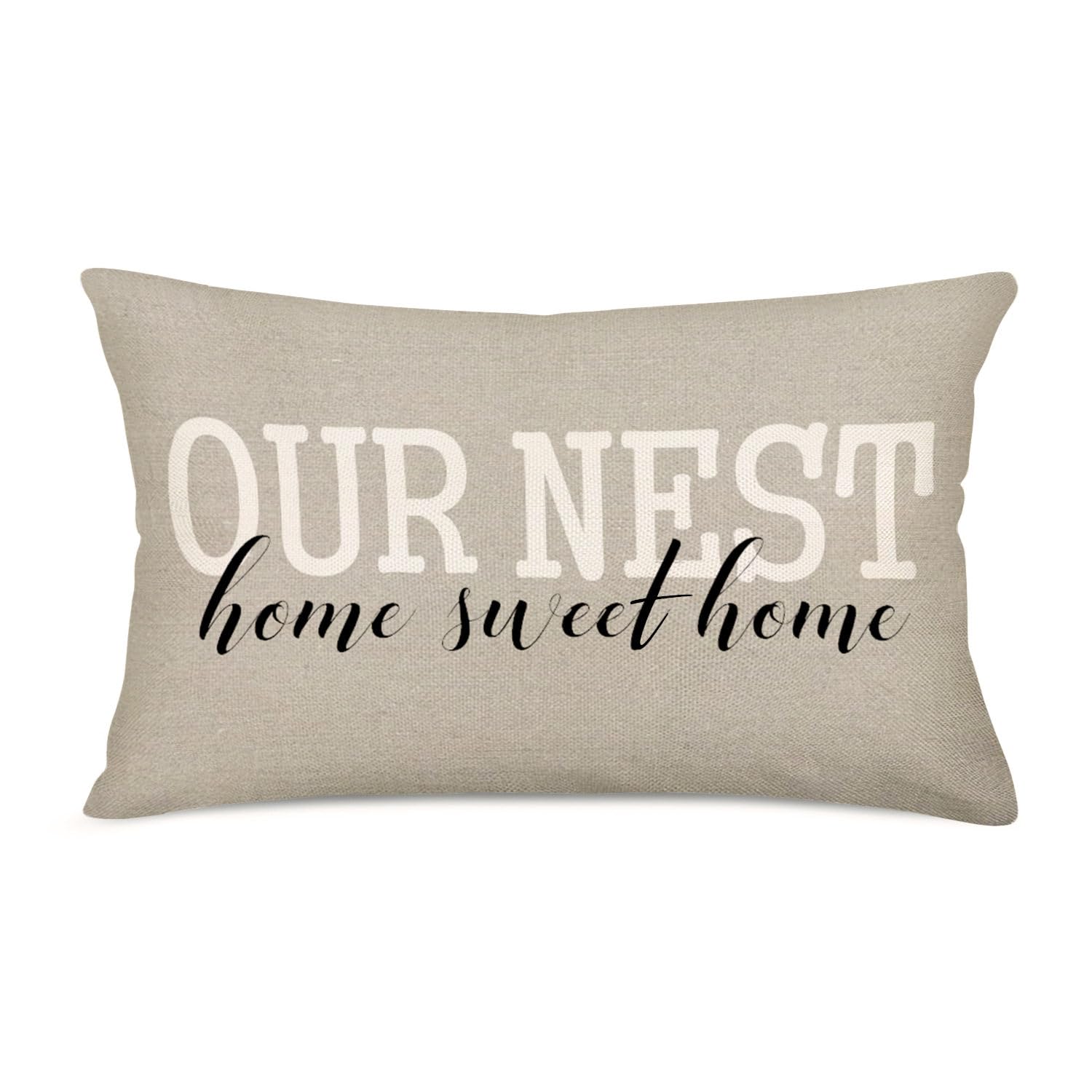 Fukeen Our Nest Home Sweet Home Pillow Cover Rectangle 12x20 Inch Cotton Linen Throw Pillow Cases Vintage Country Farmhouse Decorative Cushion Cover