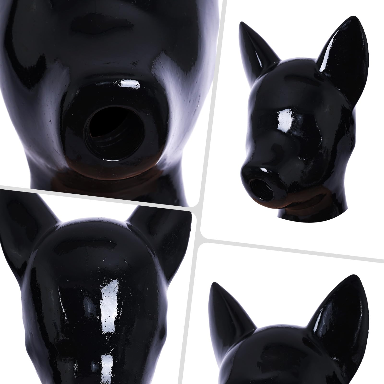 SMITIZEN Latex-like Silicone Drone Dog Mask, Shiny Full Face Rubber Hood, Breathable Gas Mask Puppyplay Gear Furry Fetish Art: Pure Black-long Ears