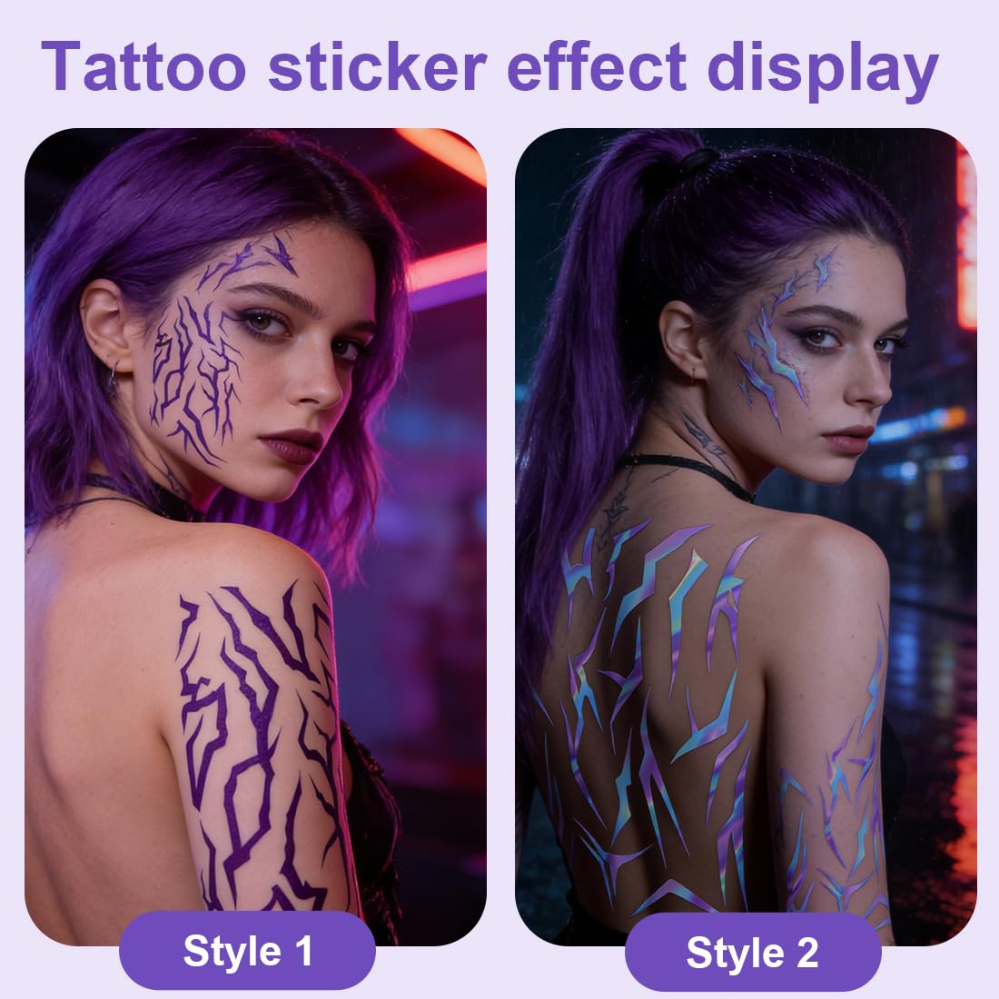 4pcs Tatuaggio Adesivo Viola,Tatuaggi Temporanei Da Costume,Per Cosplay,Carnevale,Halloween,Serate Sul Palco