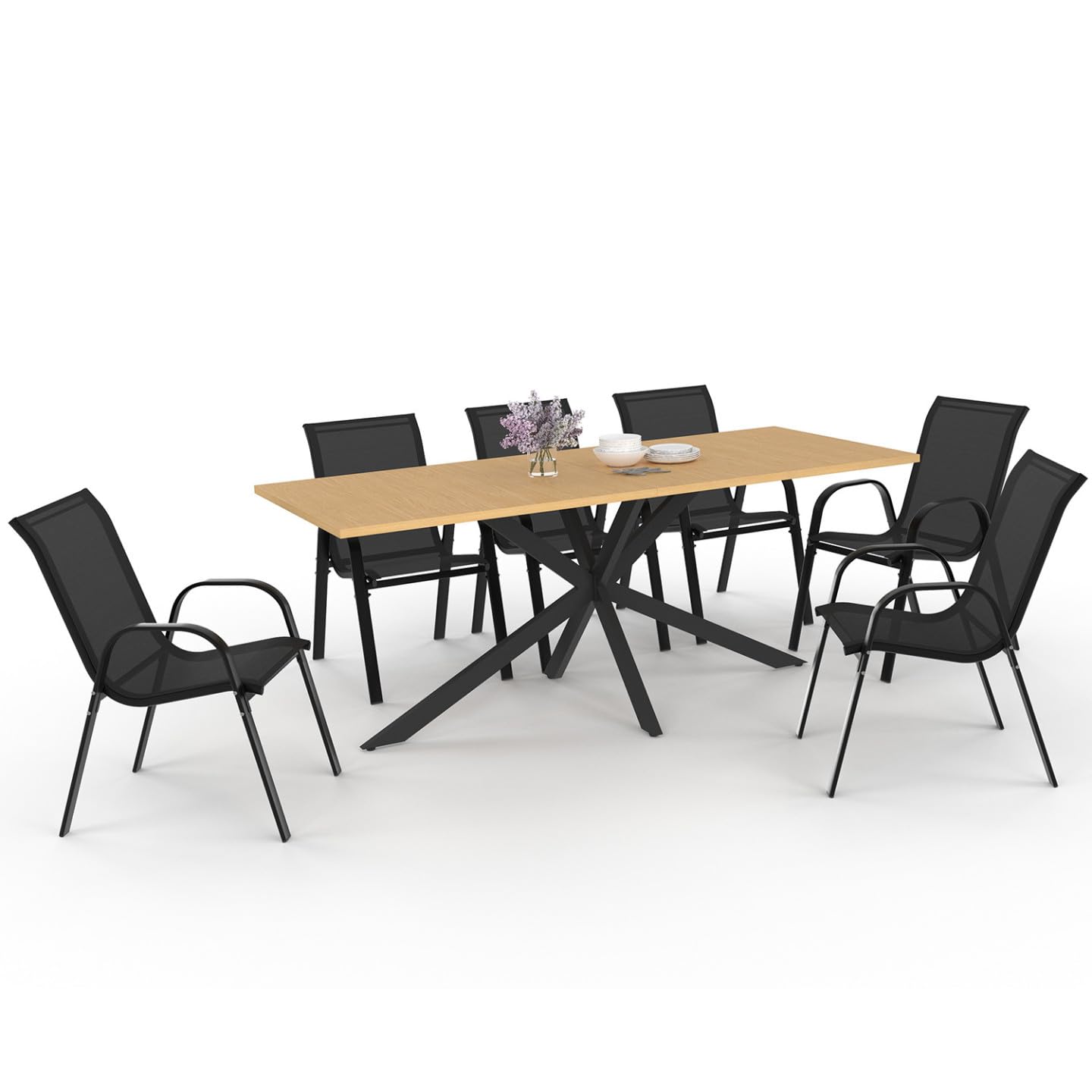 IDMarket - Salon de Jardin Messina Table 190 cm 8 chaises empilables Noires