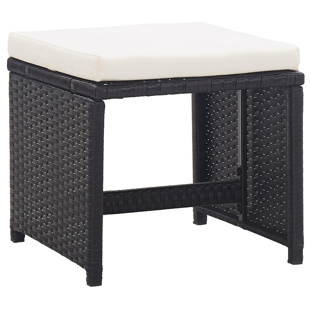 vidaXL 2X Tabourets de Jardin avec Coussins Tabourets de Terrasse Tabourets de Patio Tabourets d'Extérieur Repose-Pied Résine Tressée Noir