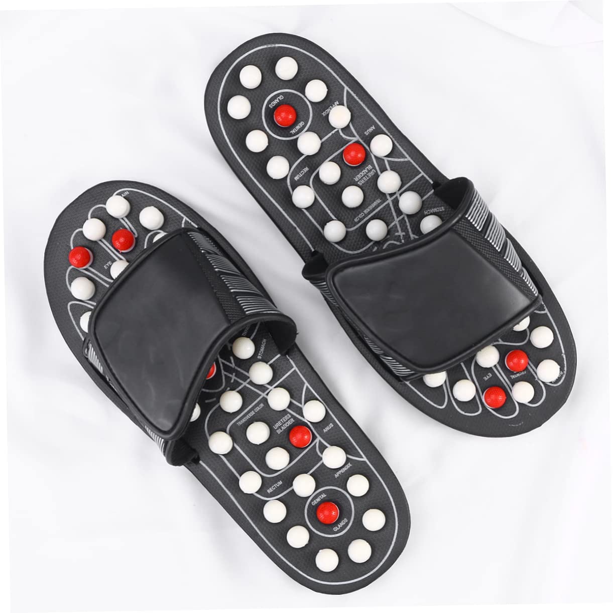 KOMBIUDA 1 Paar Therapeutische Sandalen Für Fußmassage Akupunktur Hausschuhe Für Plantarfasziitis Männer Und Frauen Mit Tai Chi Gossip Black Dot