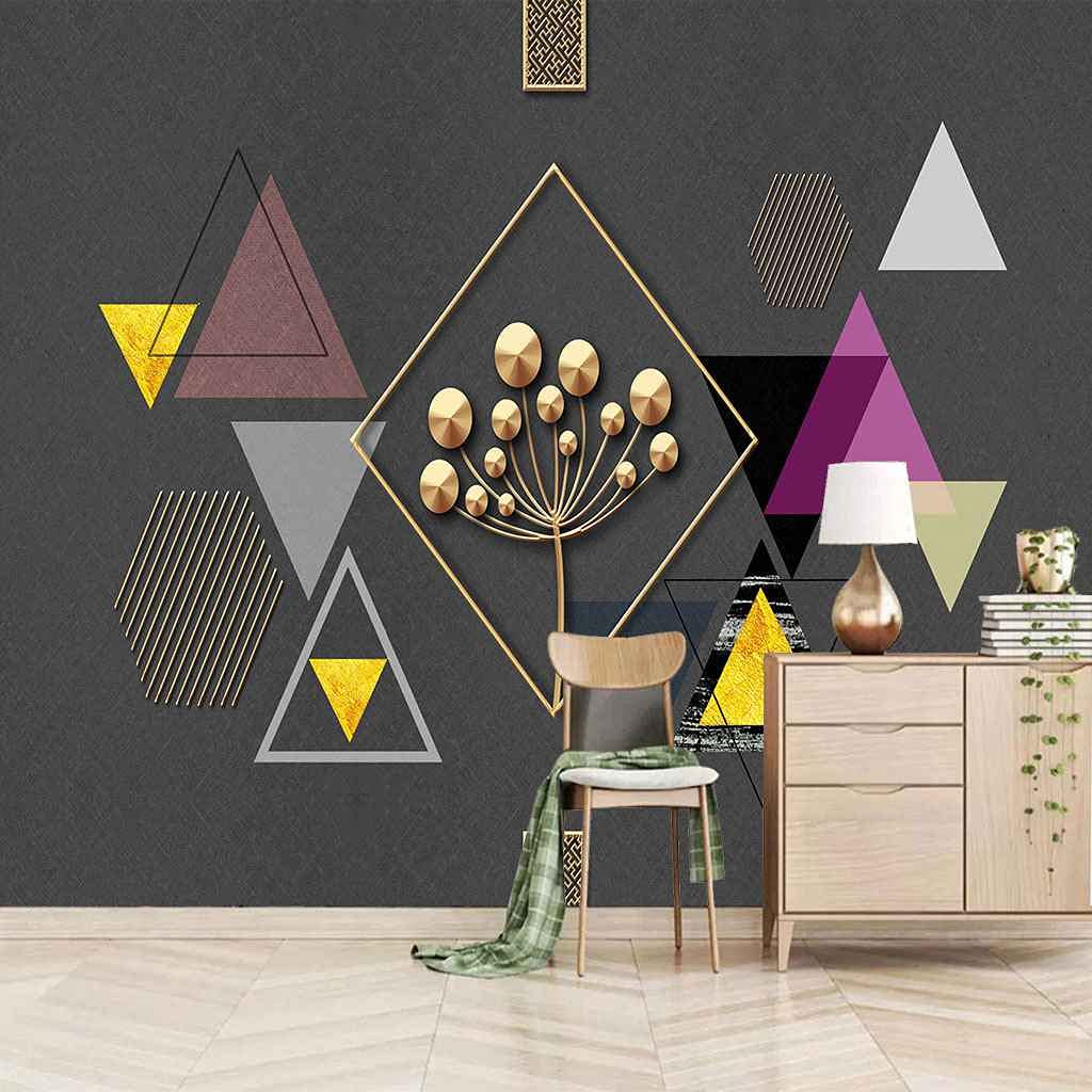 Papier peint 3D triangle géométrique autocollant 150x105 cm pour décoration murale de salon