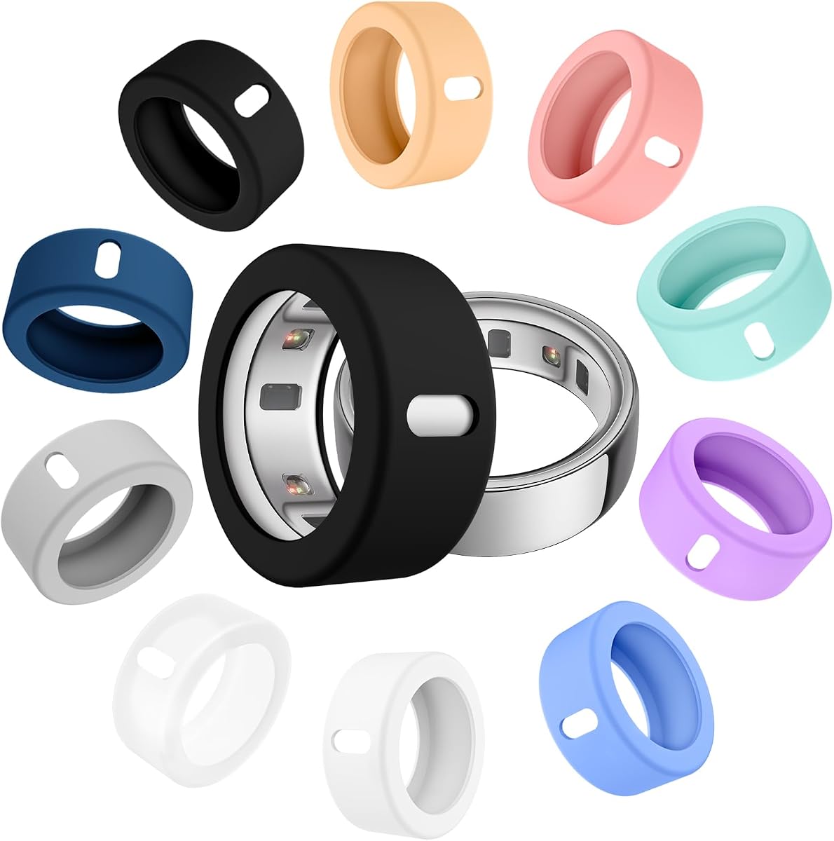 TiMOVO 10 Pack Silicone Ring Cover Compatible with Oura Ring Gen 4/3 | Anti-Scratch Elastic Smart Ring Protector Case for Men Women Working Out, Covers for Oura Ring Gen 4 Size S Fits 6/7/8/9/10
