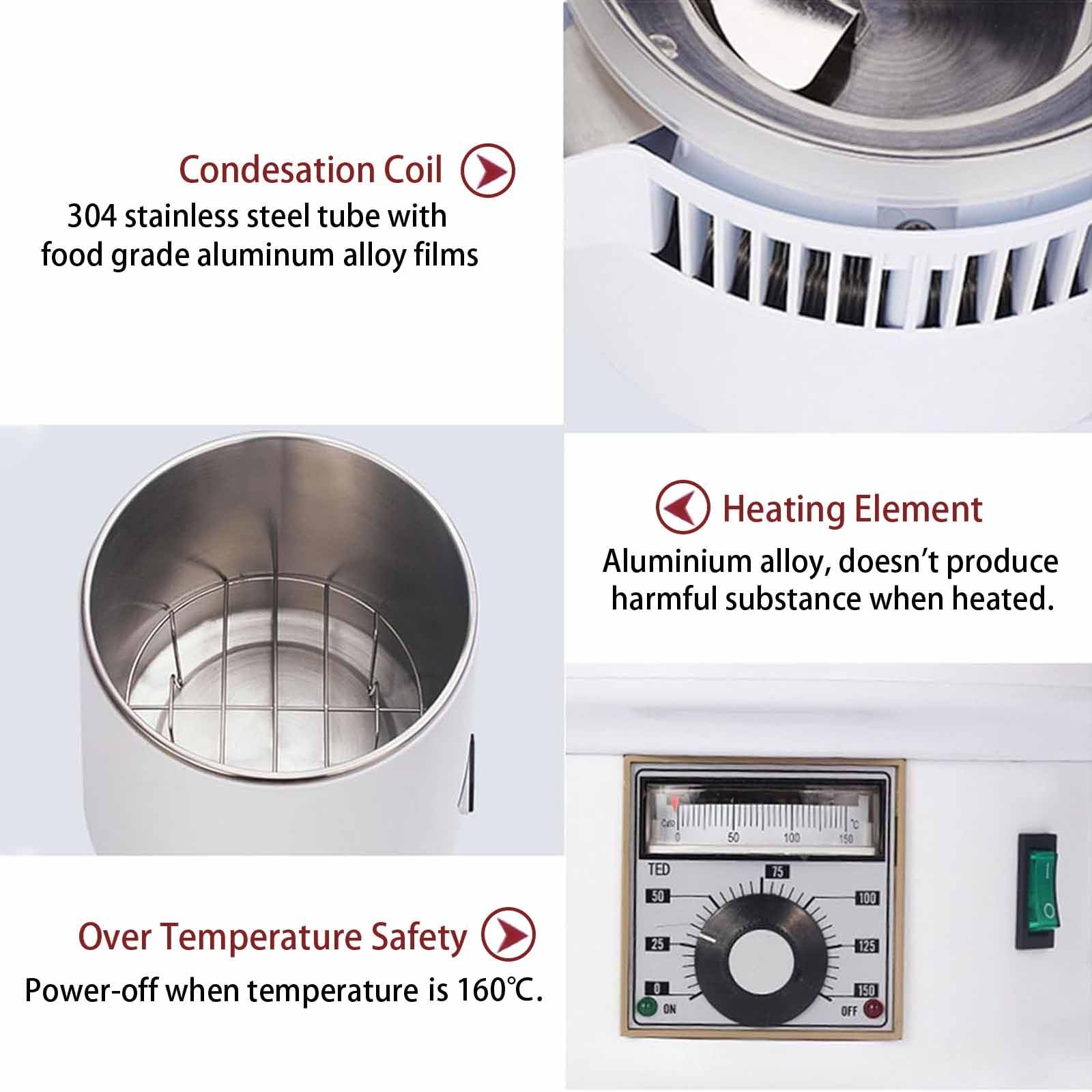 Destilador de agua de 750 W, 4 L, de acero inoxidable, con recipiente para uso doméstico, laboratorios y hospitales. Interior de acero inoxidable que destila agua pura