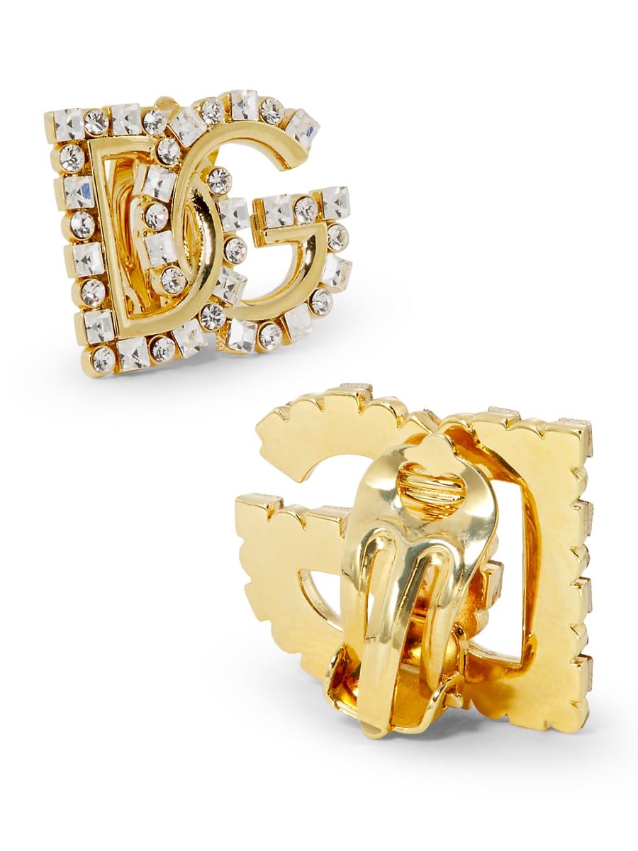 Dolce&Gabbana, Goldtone Or Silvertone & Glass Crystal Monogram Clip-On Stud Earrings