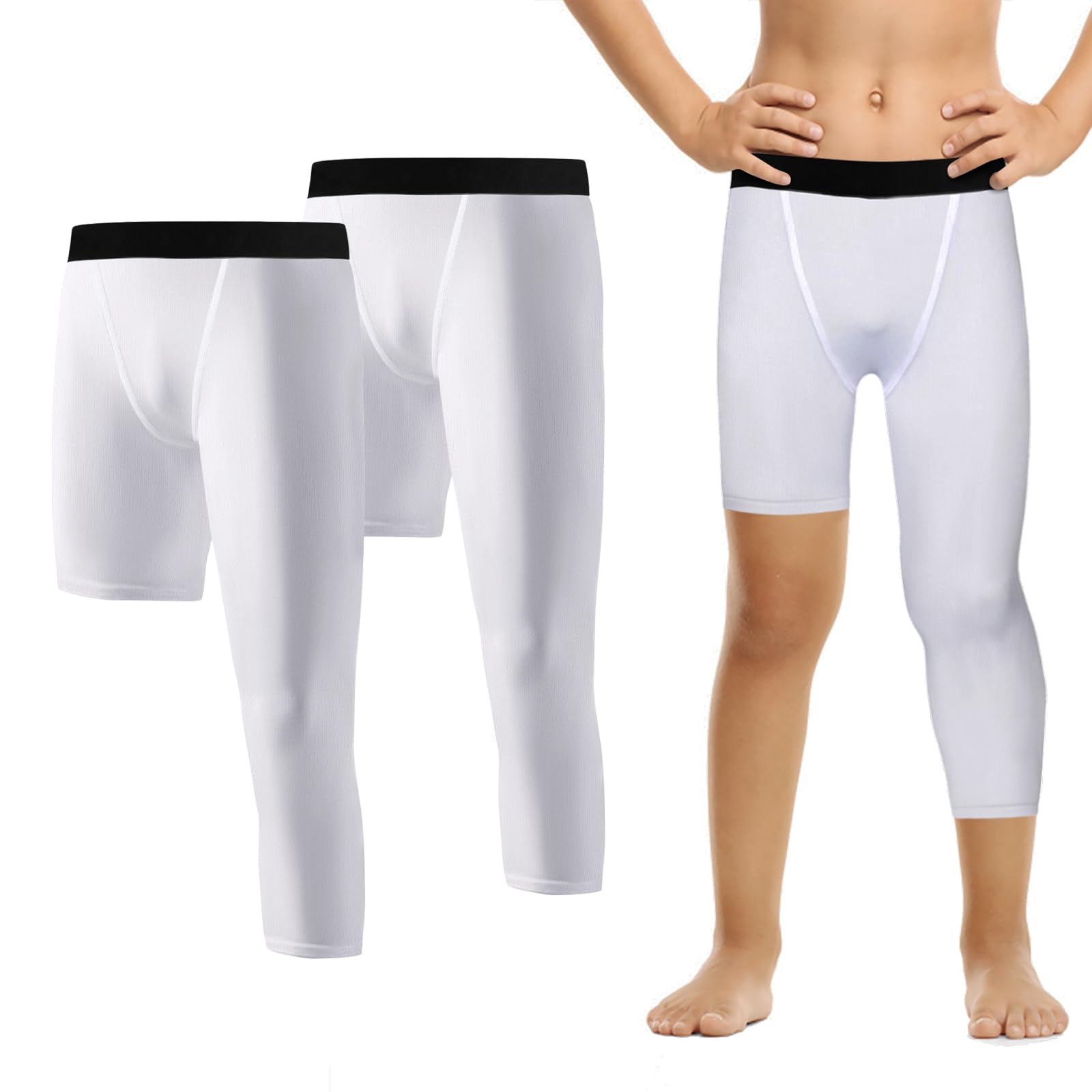 Valcatch Boys One Leg Compression Tights Leggings for Basketball Youth 3/4 Compression Pants Kids Sport Base Layer Underwear