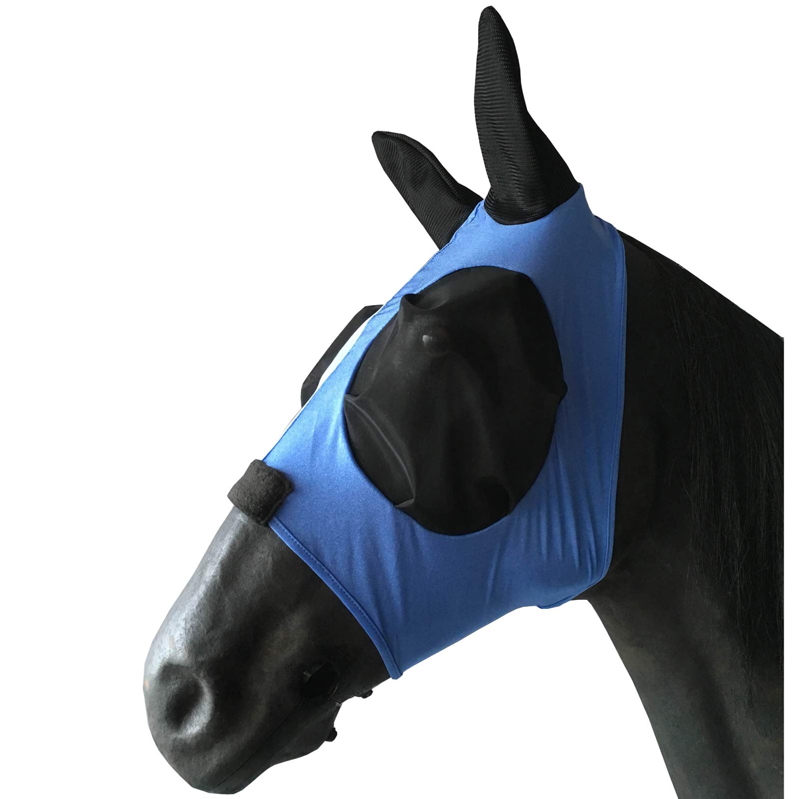 Leberna Maschera antimosche in rete, per cavallo, con orecchie, maschera molle, rete di Lycra anti-UV, intera, blu