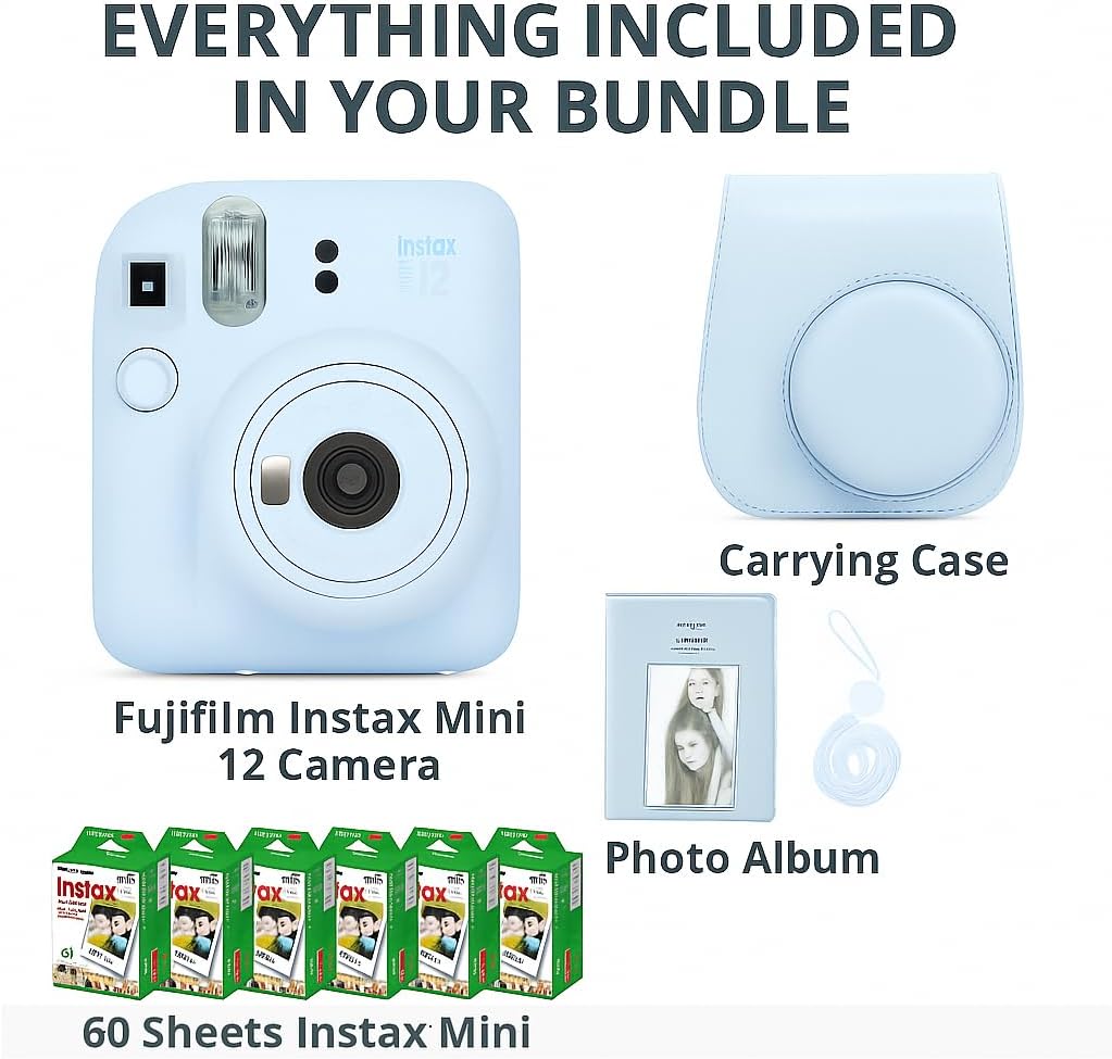 Fujifilm Instax Mini 12 Instant Camera Pastel Blue and Fuji Film Value Pack (60 Sheets) Bundle with Sturdy Tiger Accessories, Carrying Case, Photo Album 64 Pockets 4 61j7SnwCDZL. AC SL1024