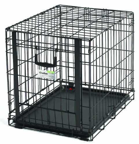 MidWest Homes for Pets Small Ovation Single Door Folding Dog Crate, 24-Inches, Space-Saving Patented Up & Away Door, Leak-Proof Pan, Divider Panel, Black