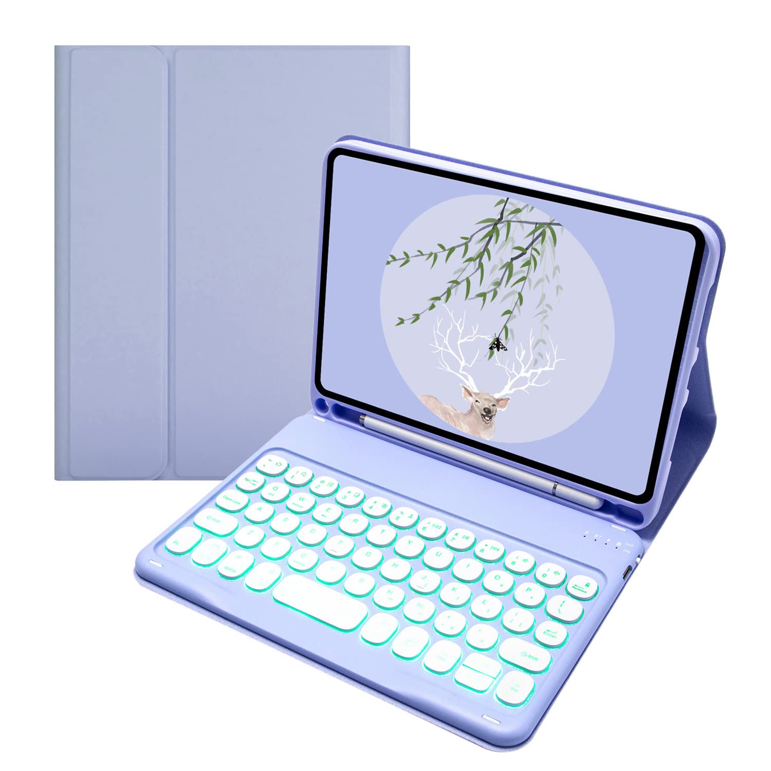 WDBZTJ Keyboard Case for iPad Mini 5/ Mini 4/Mini 3/Mini 2 & 1, 7 Color Backlit, Magnetically Detachable Wireless Bluetooth Keyboard with S Pen Holder,Purple