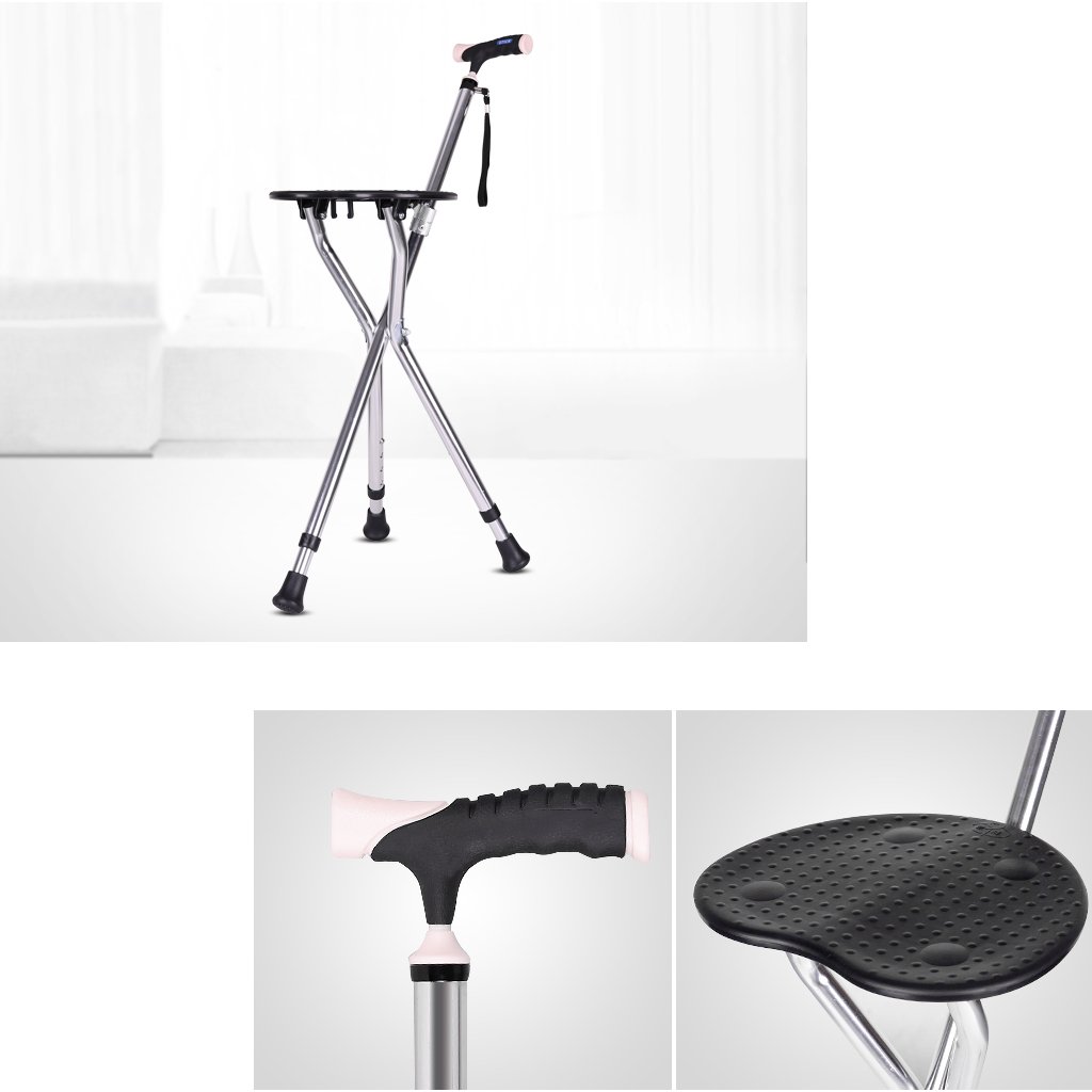 Bastón plegable Bastón plegable 4 Niveles de altura ajustables para hombres Mujeres Tercera edad para personas con artritis para discapacitados y ancianos Bastón con 3 patas Base resistente Máx. 200kg