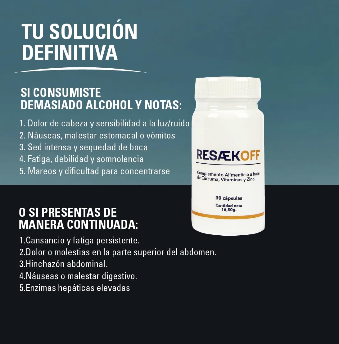 Resaekoff® de Haglaia | Suplemento con Cúrcuma, Zinc y Vitaminas B | Reduce los Efectos Secundarios provocados por el consumo de Alcohol | Antioxidante y Detox para el Hígado