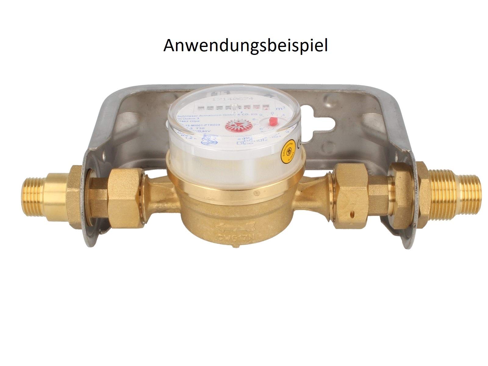 JS - Soporte para contador de agua para contador de chorro único, longitud 110 mm, no ajustable, acero inoxidable