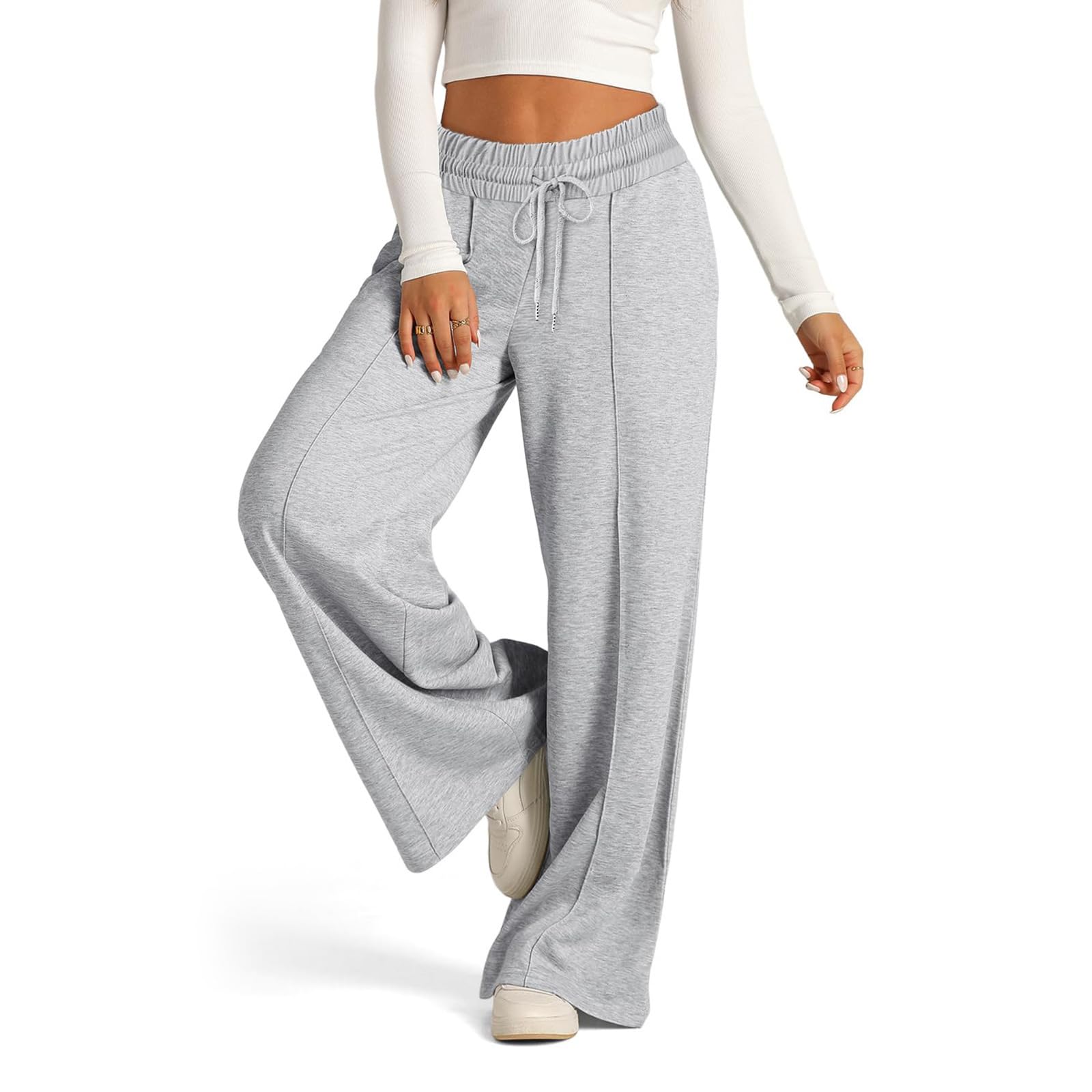 Pantaloni da donna a gamba larga Flowy Palazzo coulisse elastico in vita | Pantaloni a palazzo larghi a vita alta, comodi casual streetwear lounge pantaloni classici da trekking