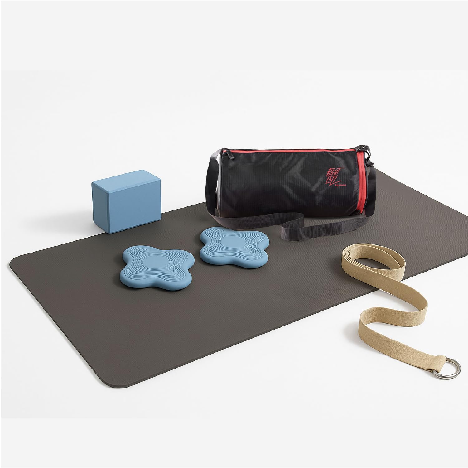 Lifelong yoga combo set of 6 for men and women I 4mm yoga mat, 6ft belt, Yoga block, 2 knee pad, gym bag