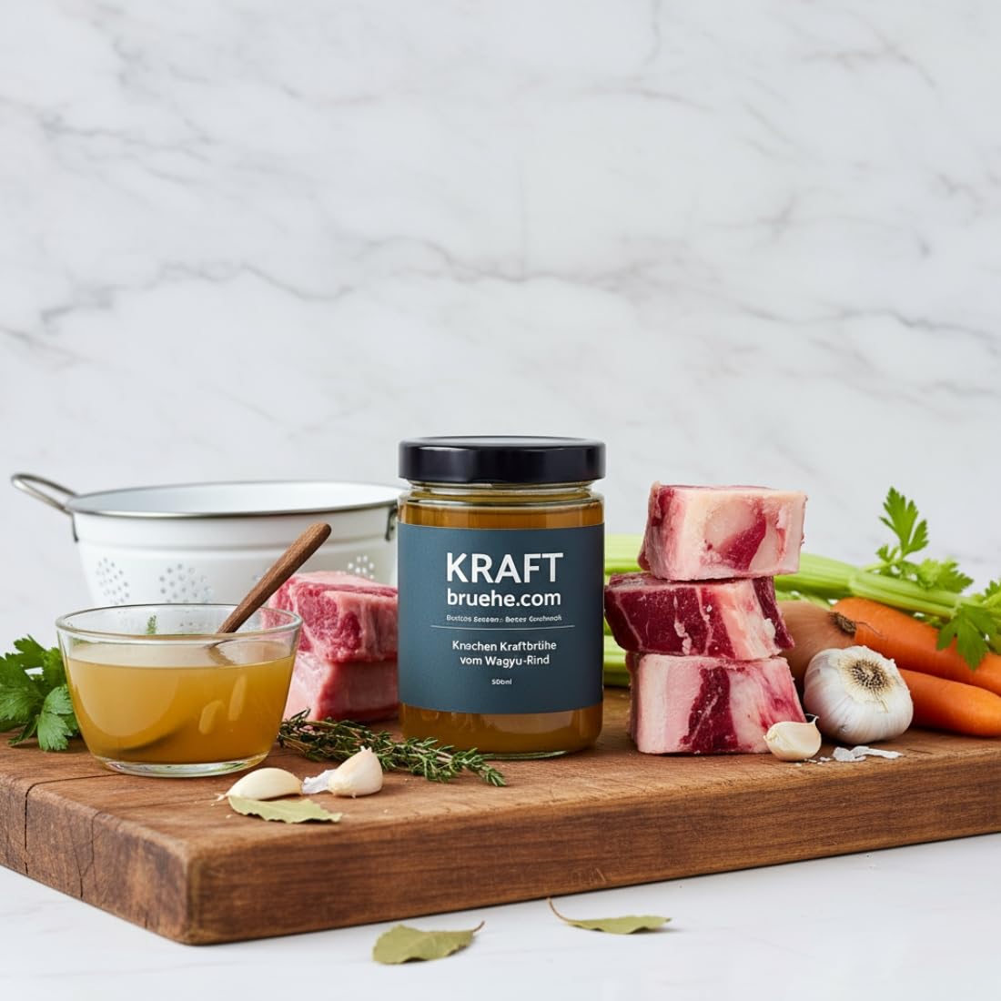 Wagyu - Caldo de huesos de carne (6 x 500 ml, con apio y zanahorias, rico en colágeno, 10 kcal por porción)