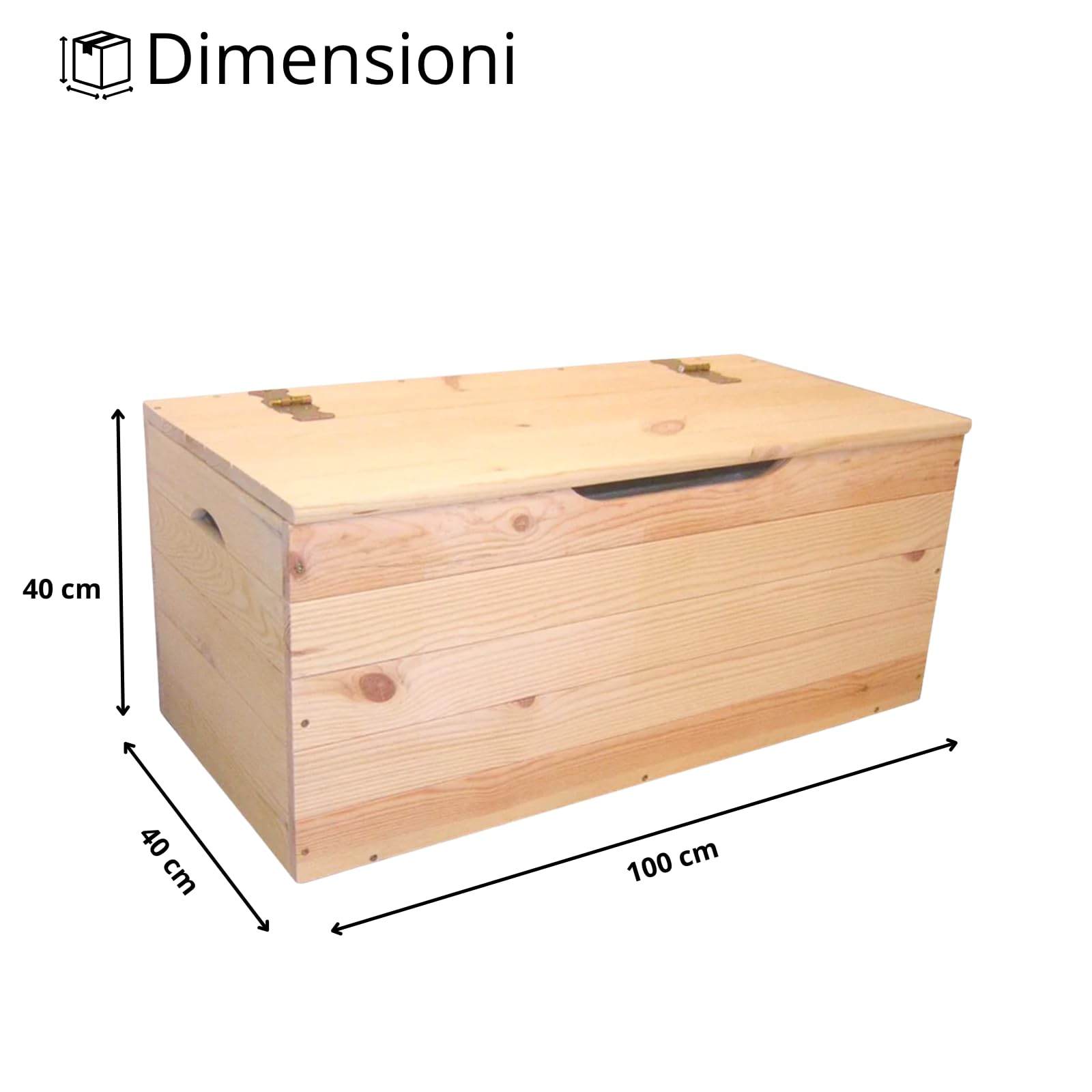 Contenitore Baule in Legno Pino Essiccato Grezzo Cassapanca Salvaspazio con Fessure Laterali Trasporto Ideale per Interno o Esterno (100x40x40)