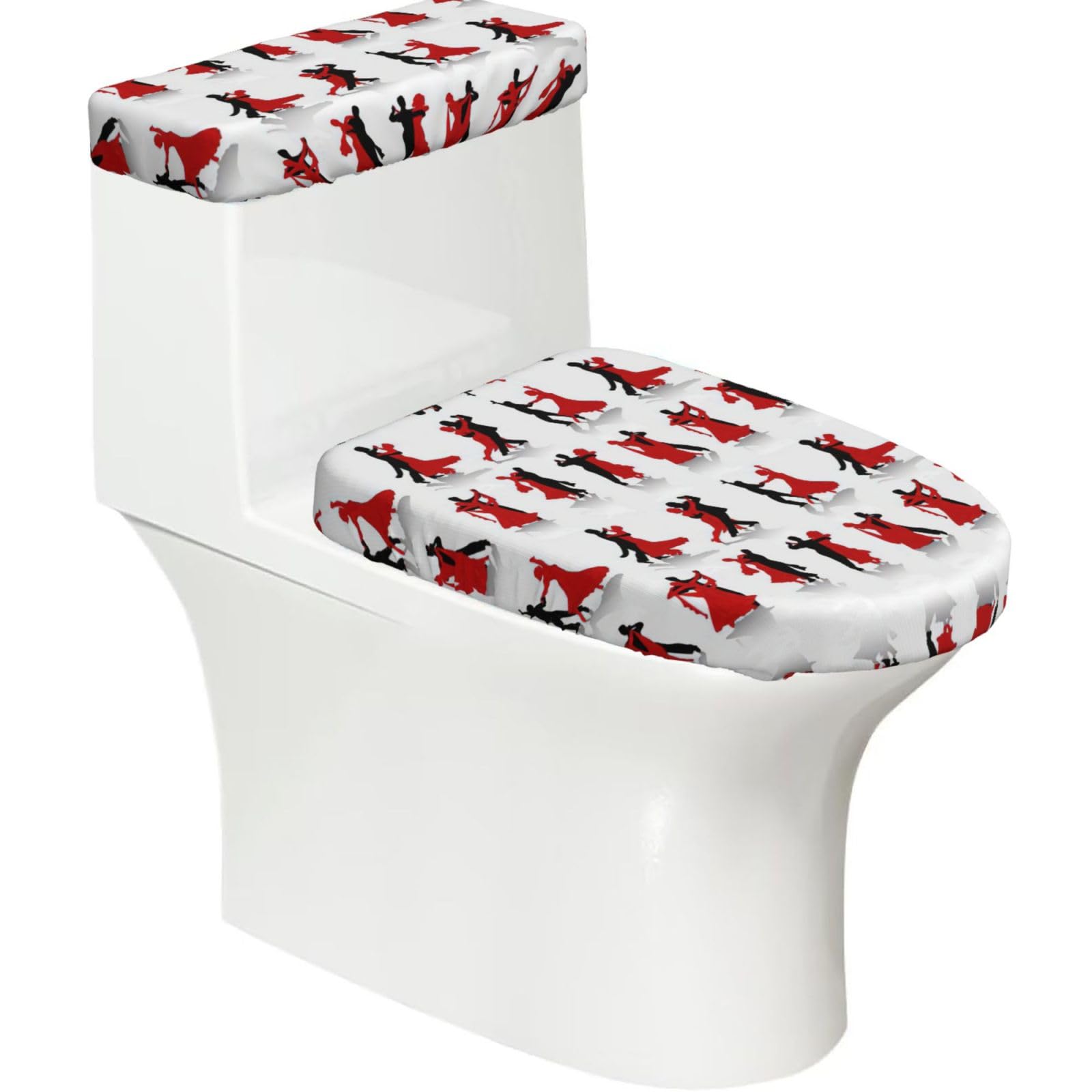 Ballroom Dance Printed Toilet Tank and Lid Cover Set of 2 for Most Bathrooms, Fits Elongated Round Toilets